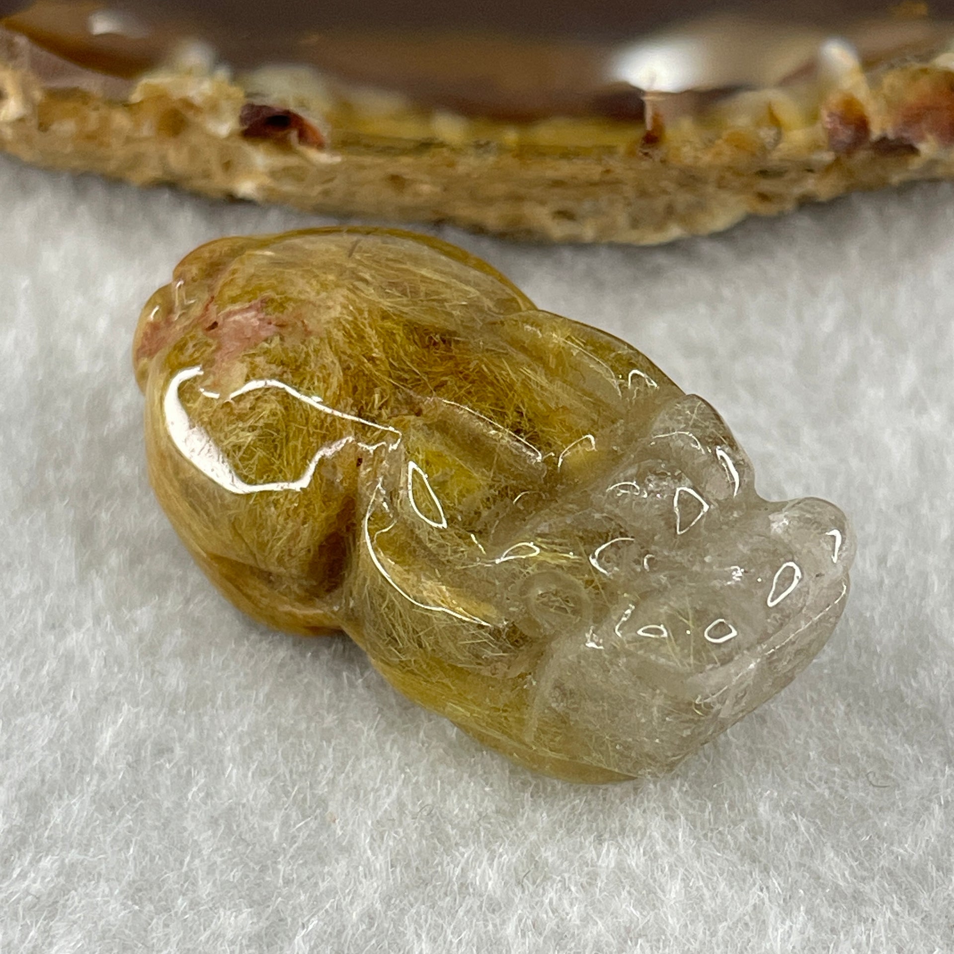 Natural Golden Rutilated Quartz Pixiu Charm 14.72g 35.0 by 18.1 by 14.6mm - Huangs Jadeite and Jewelry Pte Ltd