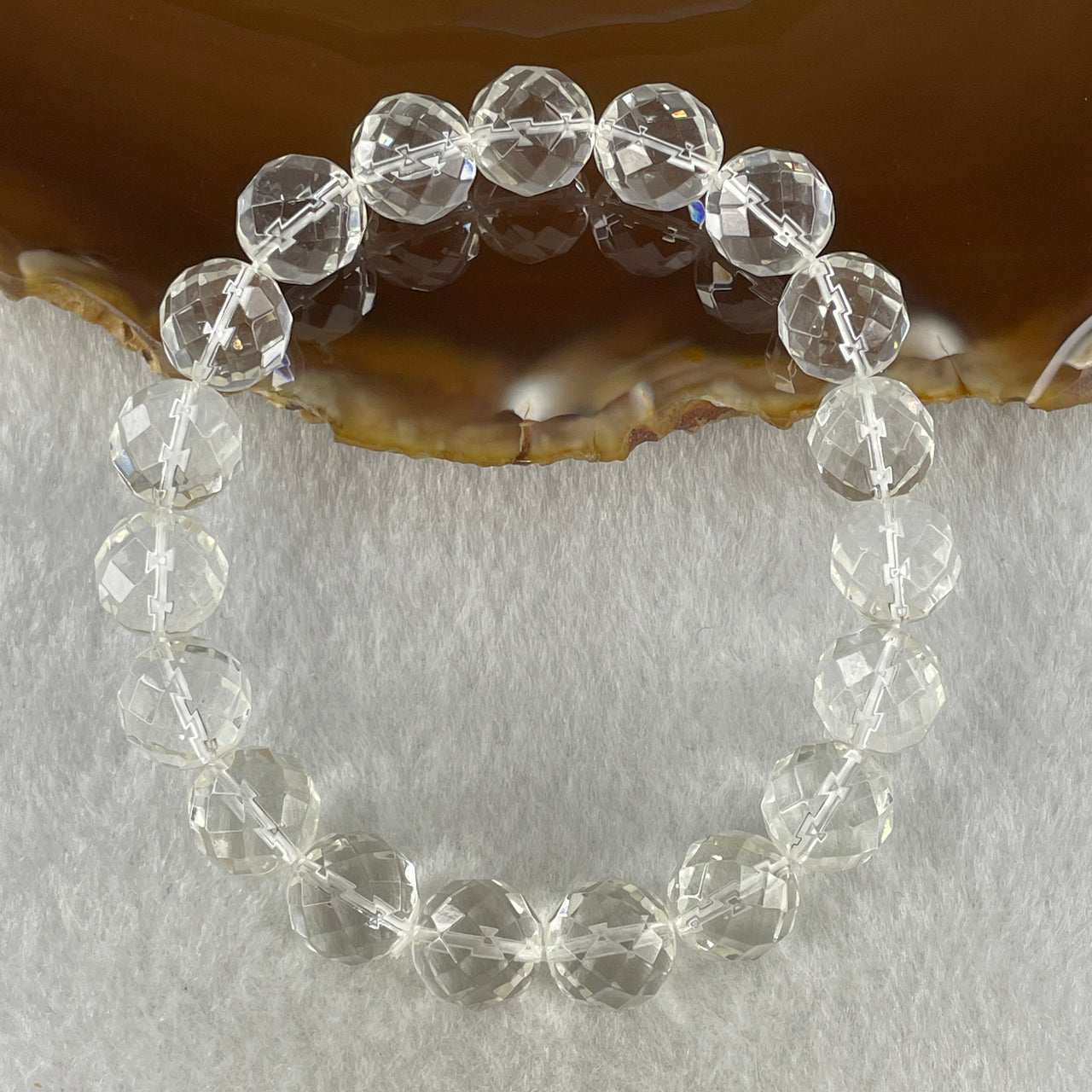 Natural Clear Quartz Faceted Beads Bracelet 23.88g 15cm 10.1mm 19 Beads - Huangs Jadeite and Jewelry Pte Ltd