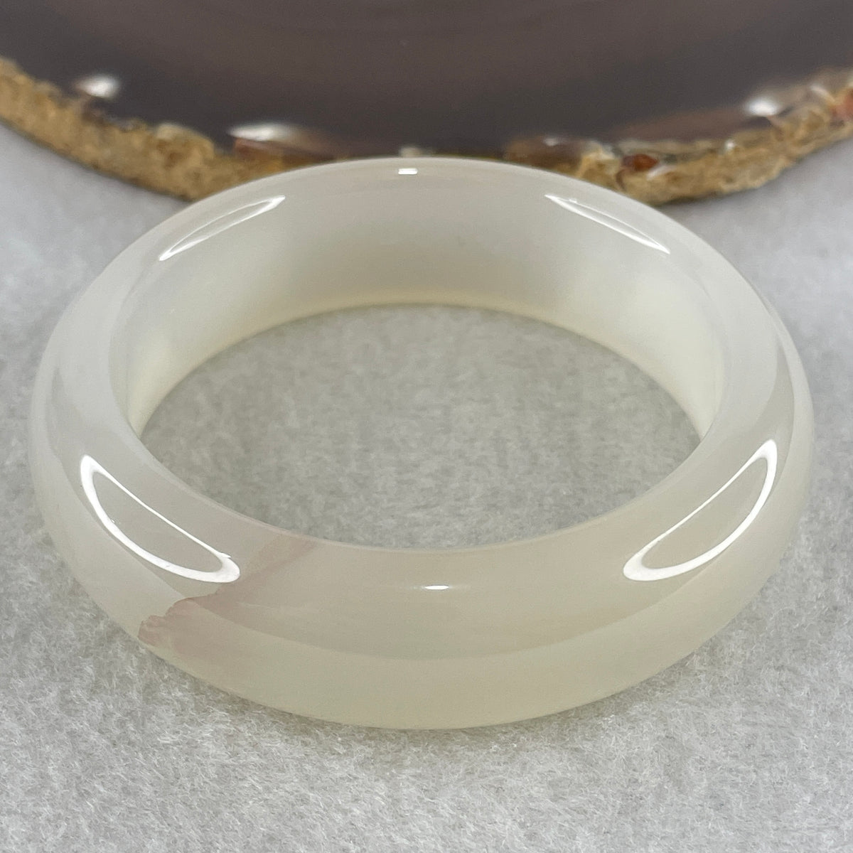 Natural White Agate Bangle | (64.79g | 54.8mm ID | 17.5 x 9.4mm | Close to Perfect | Auric Purification & Sovereign Serenity Anchor, Feng Shui Peace & Executive Wide Statement Bangle) - Huangs Jadeite and Jewelry Pte Ltd