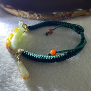 Natural Type A Brownish with Green Jadeite Flowers with Gold Fish and Bag Charms Bracelet 12.29g 17cm 7.0 by 10.9mm - Huangs Jadeite and Jewelry Pte Ltd