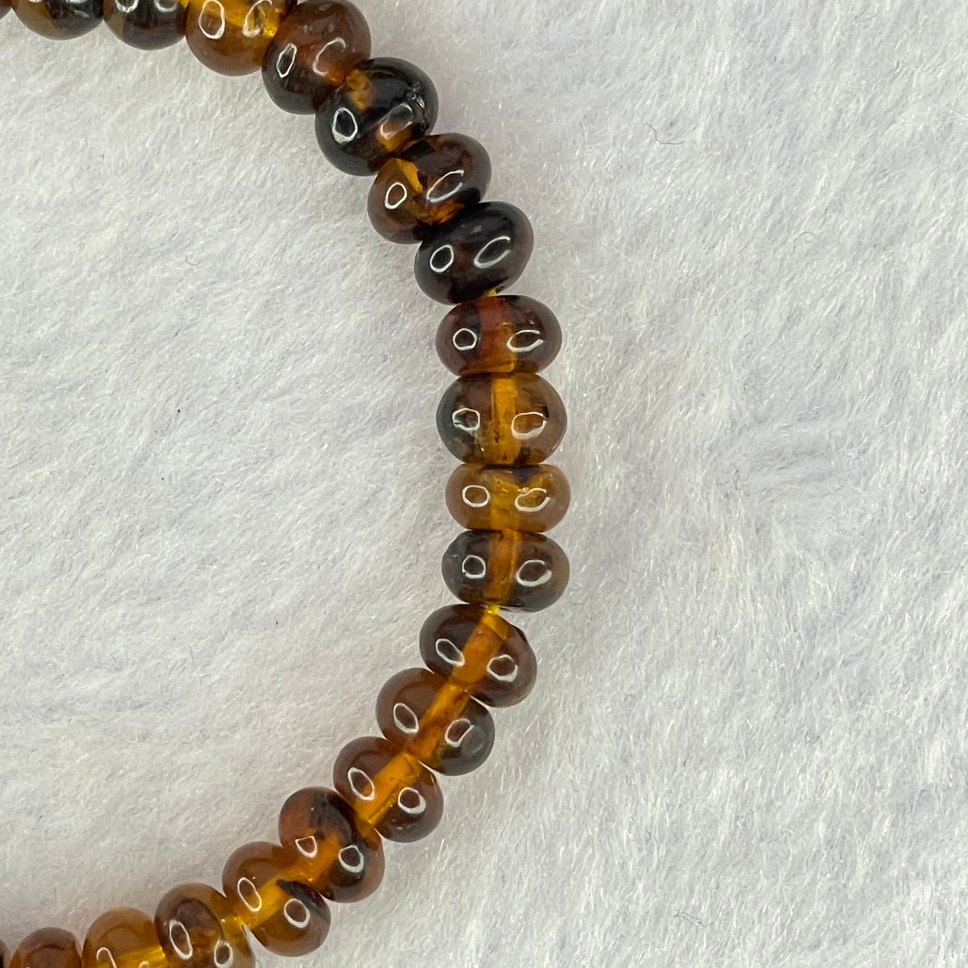 Natural Dark Brownish Yellow Medicine Amber Beads Bracelet 天然抚顺药珀手链 4.44g 15.5cm 7.2mm 42 Beads - Huangs Jadeite and Jewelry Pte Ltd