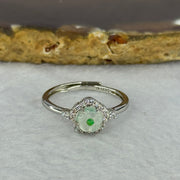 Type A Icy Light Green Jadeite Flower with Crystals in S925 Sliver Ring (Adjustable Size) 1.90g 6.0 by 2.5mm - Huangs Jadeite and Jewelry Pte Ltd