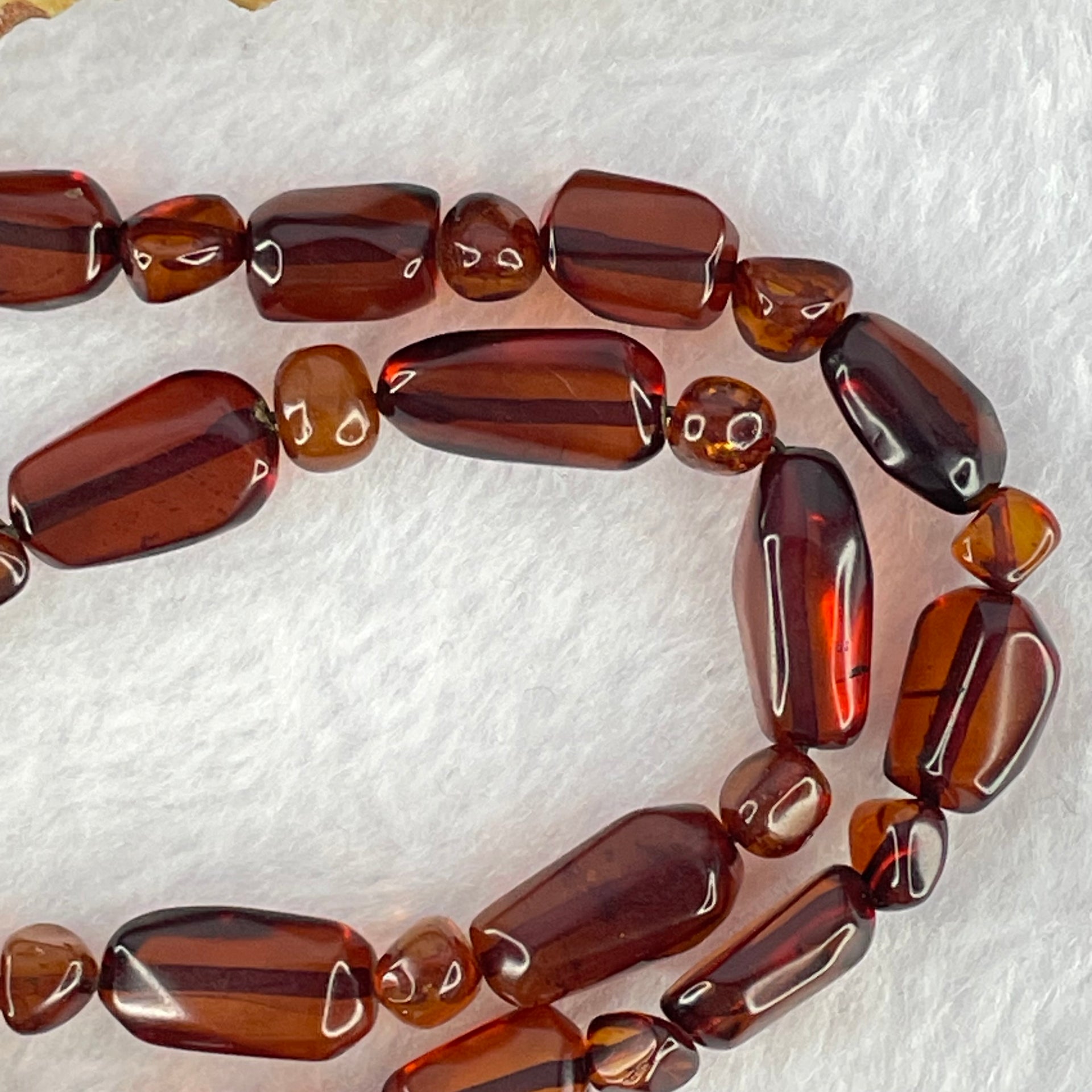 Natural Tea Color Blood Amber Irregular Beads Necklace 天然茶色血珀项链 14.99g 10.3 by 6.5 by 5.2mm 37pcs - Huangs Jadeite and Jewelry Pte Ltd