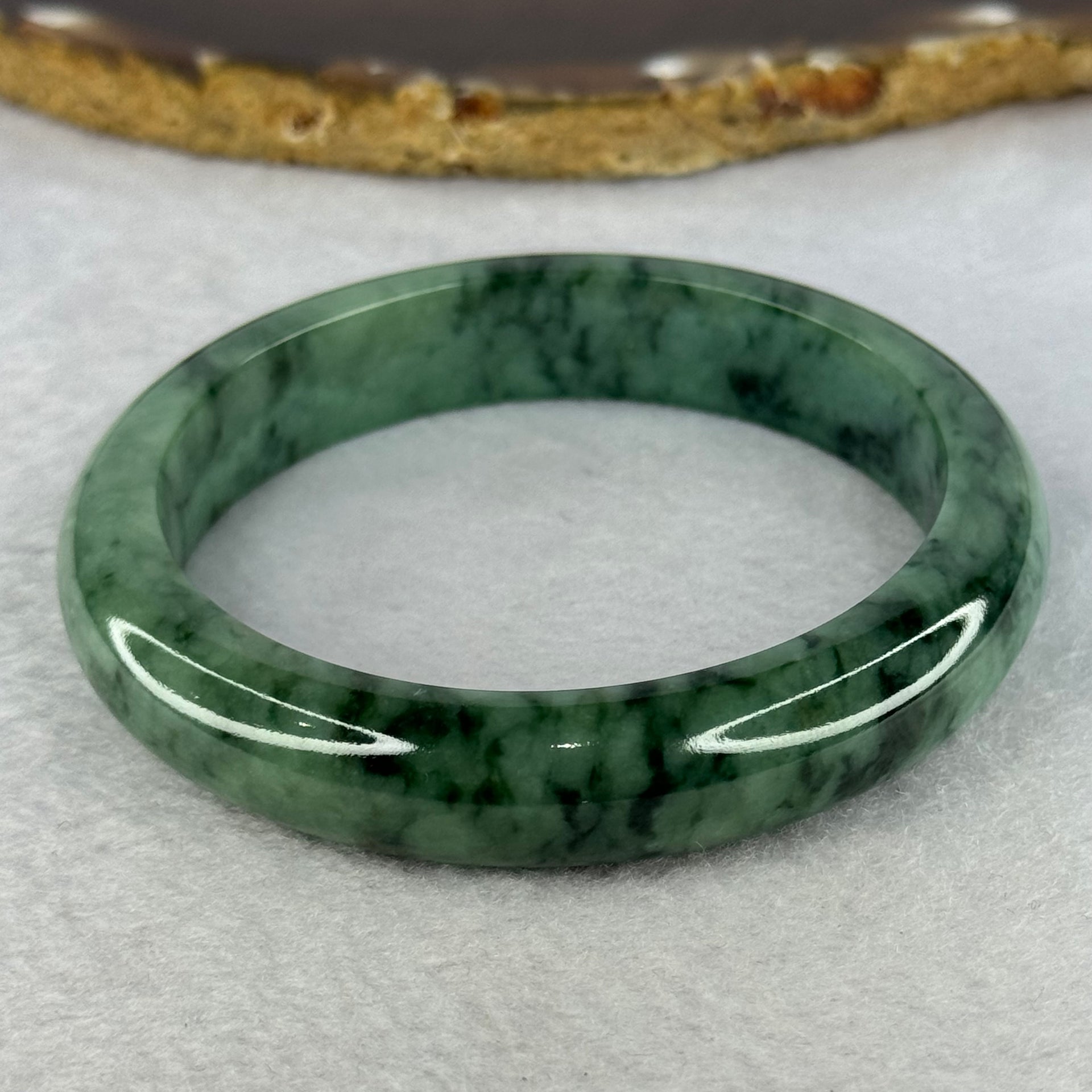 Type A Spicy Green with Dark Green Piao Hua Jadeite Bangle Internal Diameter 58.3mm 59.99g 12.6 by 8.7mm (Close to Perfect) - Huangs Jadeite and Jewelry Pte Ltd
