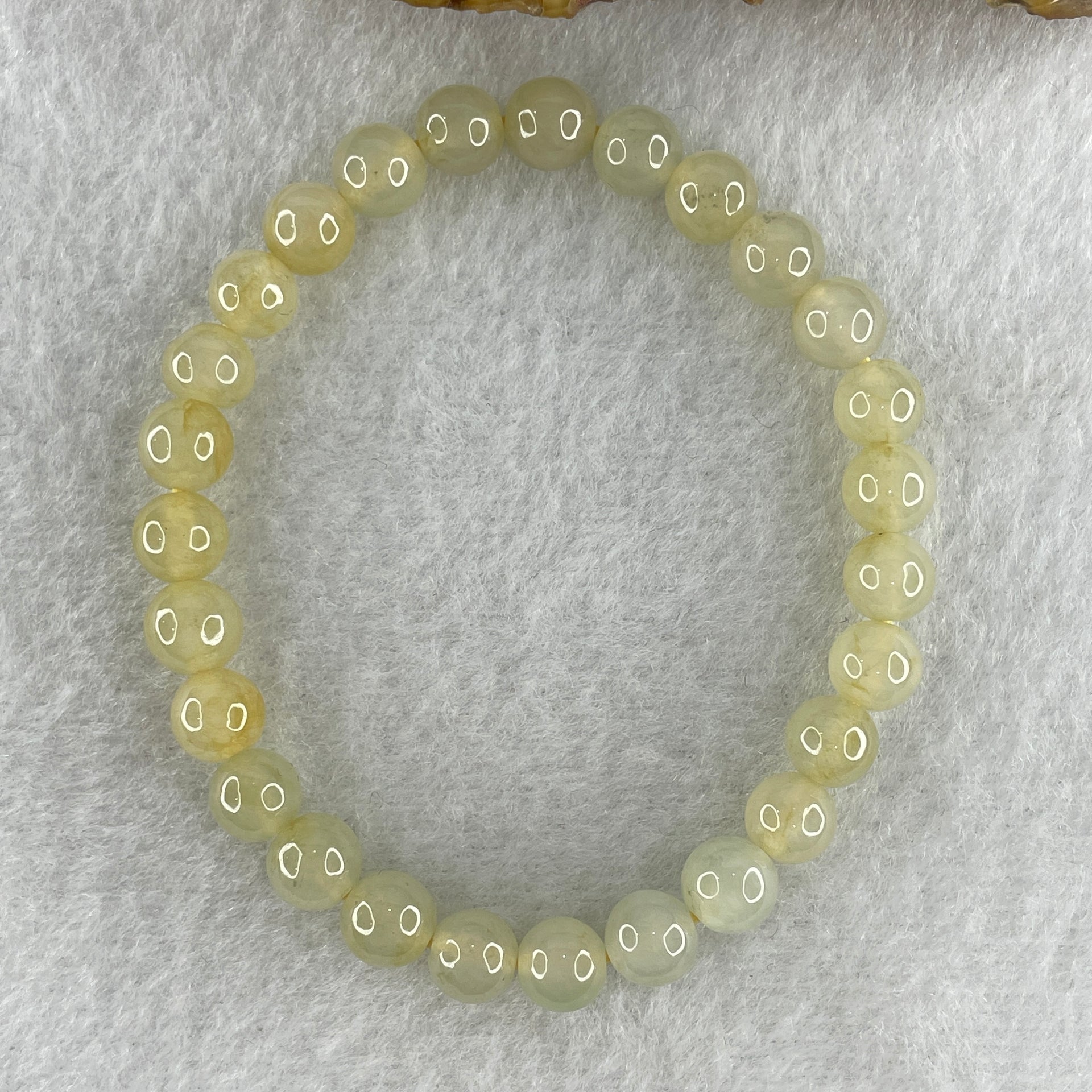 High Grade Natural Type A Semi Icy Light Yellow Jadeite  Beads Bracelet 15.20g 15.5cm 7.2mm 27 Beads - Huangs Jadeite and Jewelry Pte Ltd