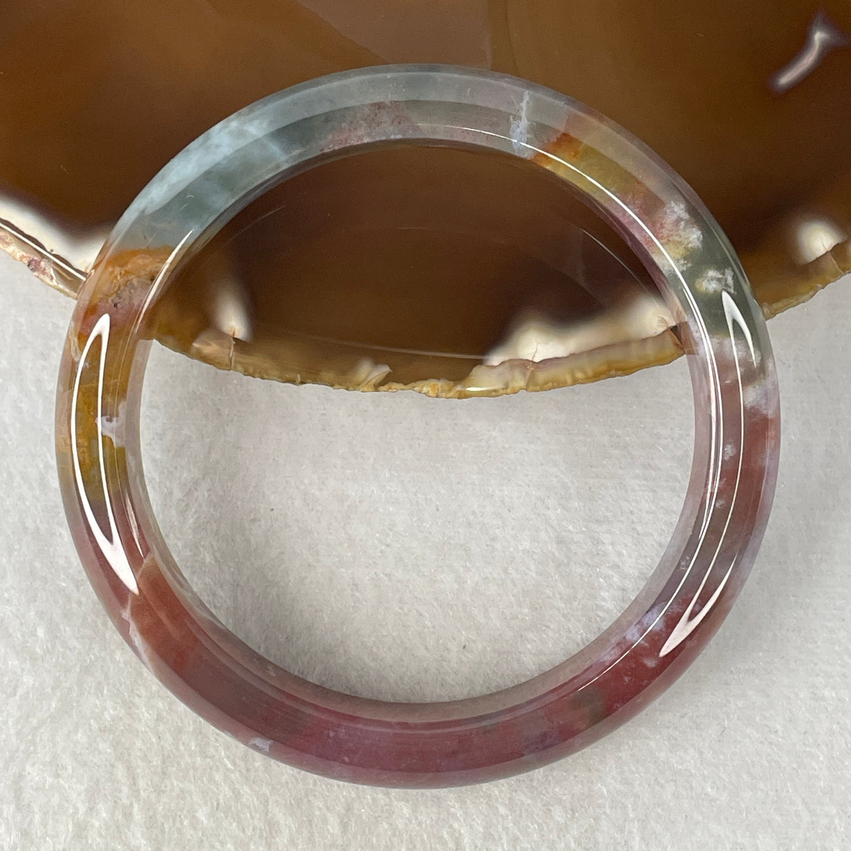 Natural Red-Pink & Blueish-Green Flower Agate Bangle | (48.54g | 60.0mm Inner Diameter | 13.5x8.3mm | Close to Perfect | Synergy, Romantic Attraction, Emotional Harmony & Protection Shield)