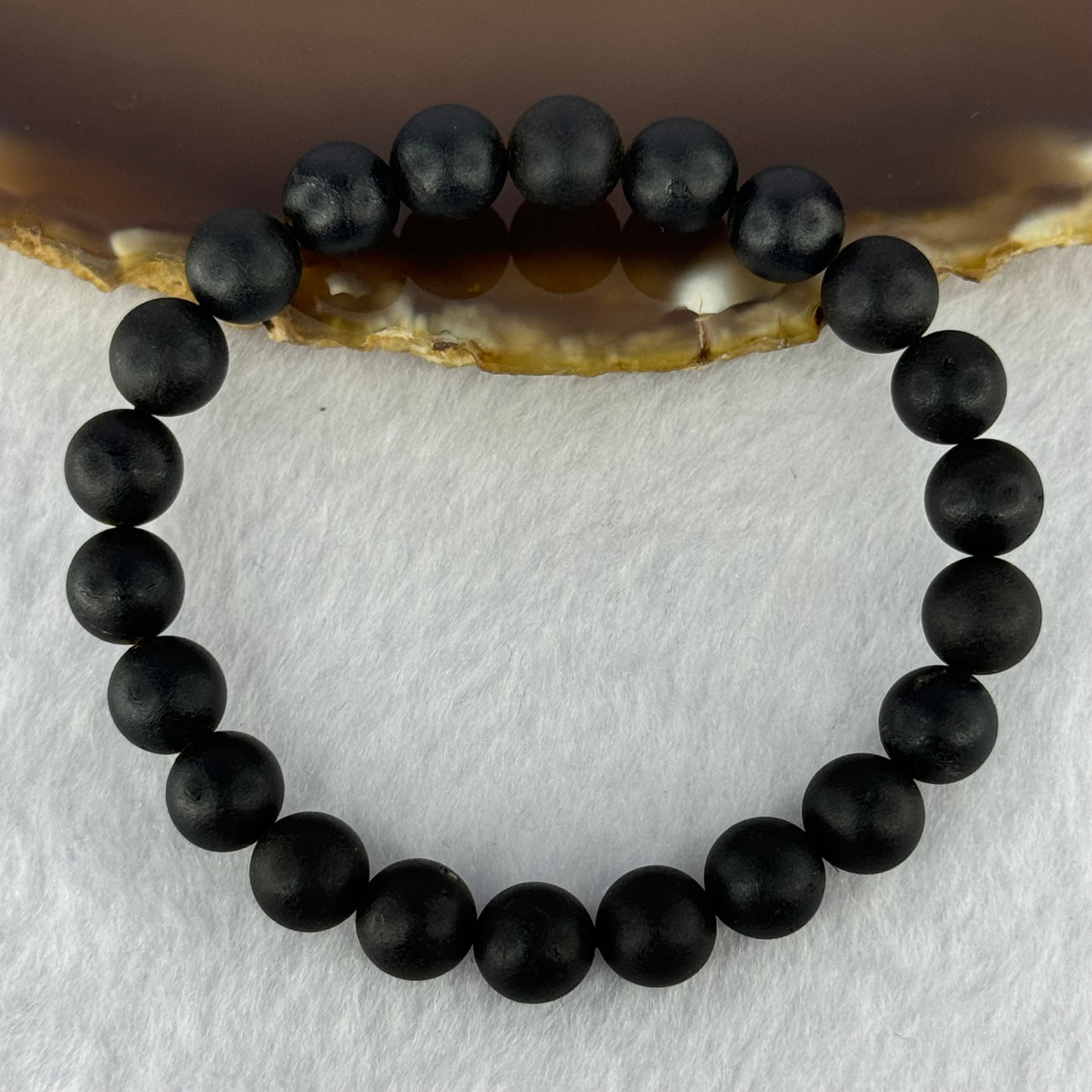 Natural Dark Matt Black Amber Beads Bracelet 天然大黑天翁琥珀手链 7.00g 15cm 8.4mm 22 Beads - Huangs Jadeite and Jewelry Pte Ltd