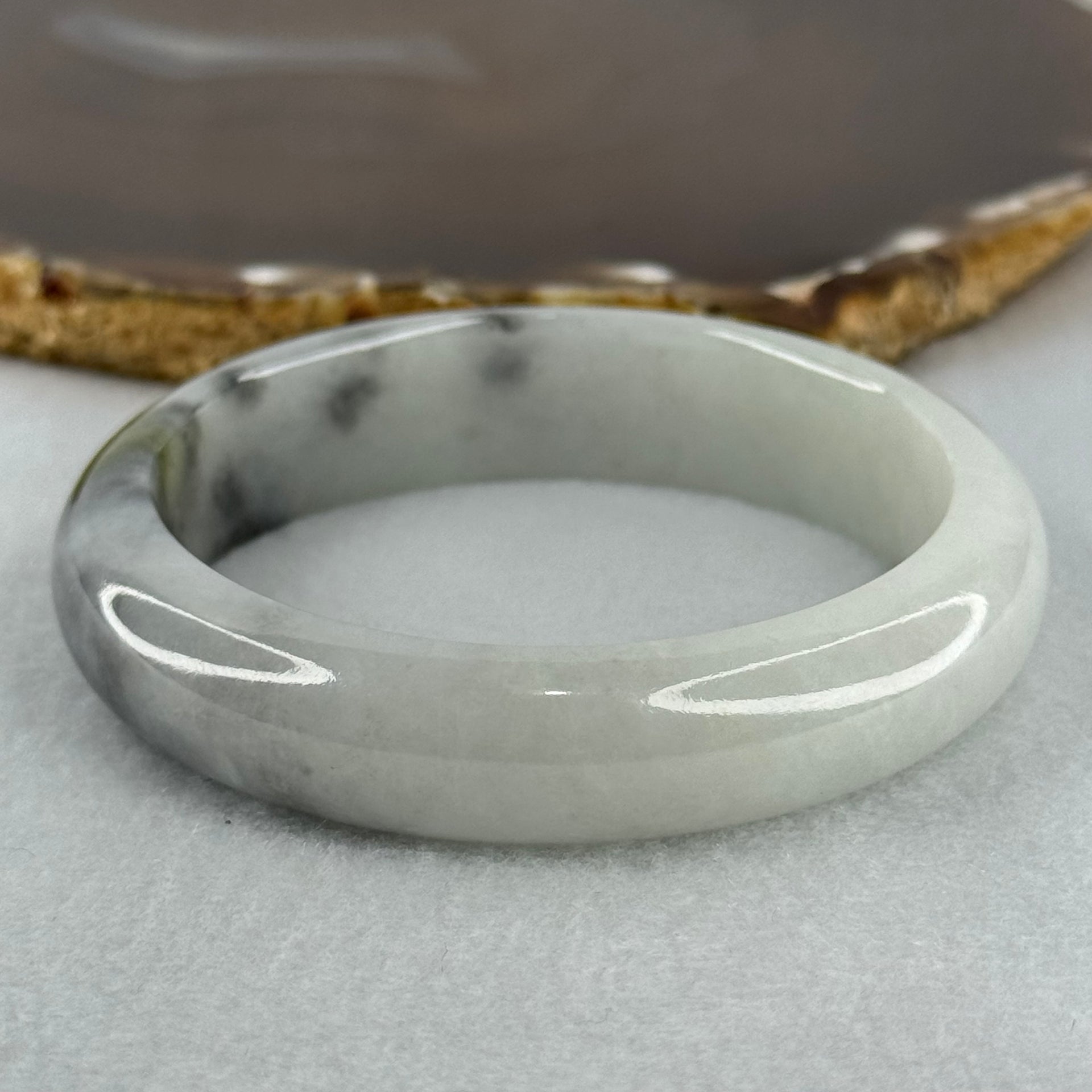 Type A Faint Green and Wuji Grey with Yellowish Green Patch Jadeite Bangle Internal Diameter 56.5mm 61.24g 14.3 by 8.0mm (Very Slight Internal Lines) - Huangs Jadeite and Jewelry Pte Ltd