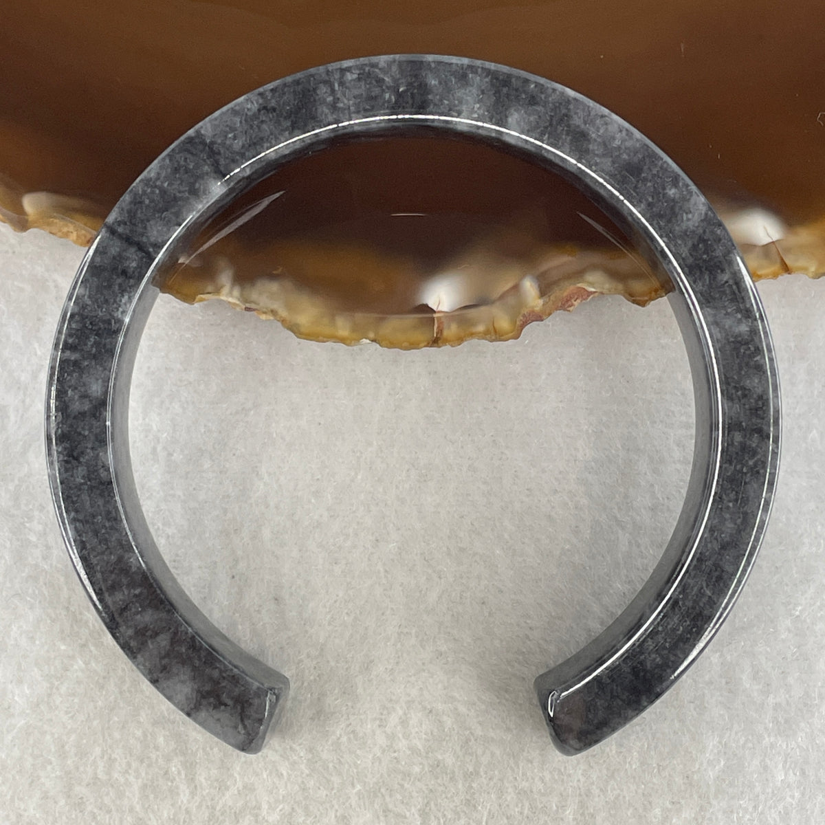 Natural Type A Wuji Grey Jadeite Opening Bangle | 56.1mm Inner (43.43g 11.0x7.1mm | Modern Open Cuff Silhouette| Flexible Luxury, Grounding & Spiritual Shield) - Huangs Jadeite and Jewelry Pte Ltd