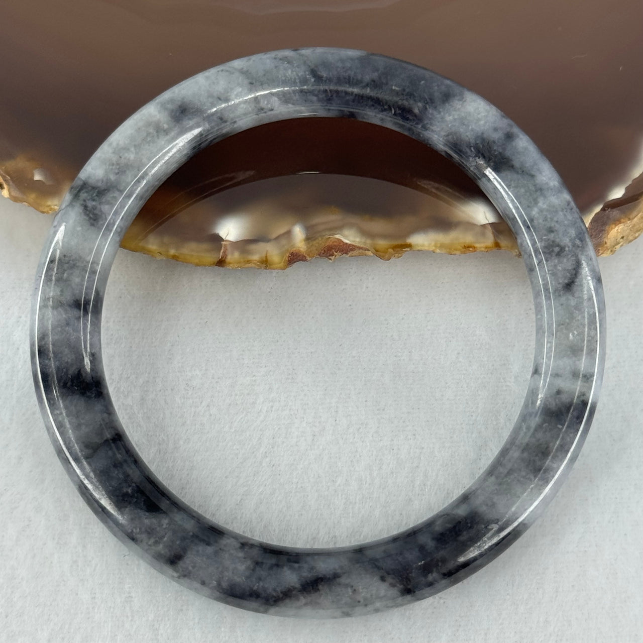 Type A Wuji Grey Black Piao Hua Jadeite Bangle Internal Diameter 55.4mm 39.68g 7.9 by 9.4mm (Slight Internal Lines) - Huangs Jadeite and Jewelry Pte Ltd