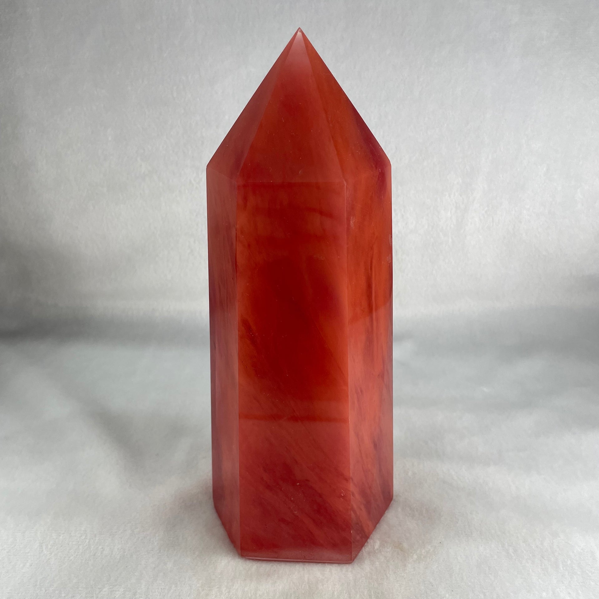 Cherry Quartz Tower with Wooden Stand Display 1440.9g 84.9 by 68.0 by 205.0mm - Huangs Jadeite and Jewelry Pte Ltd