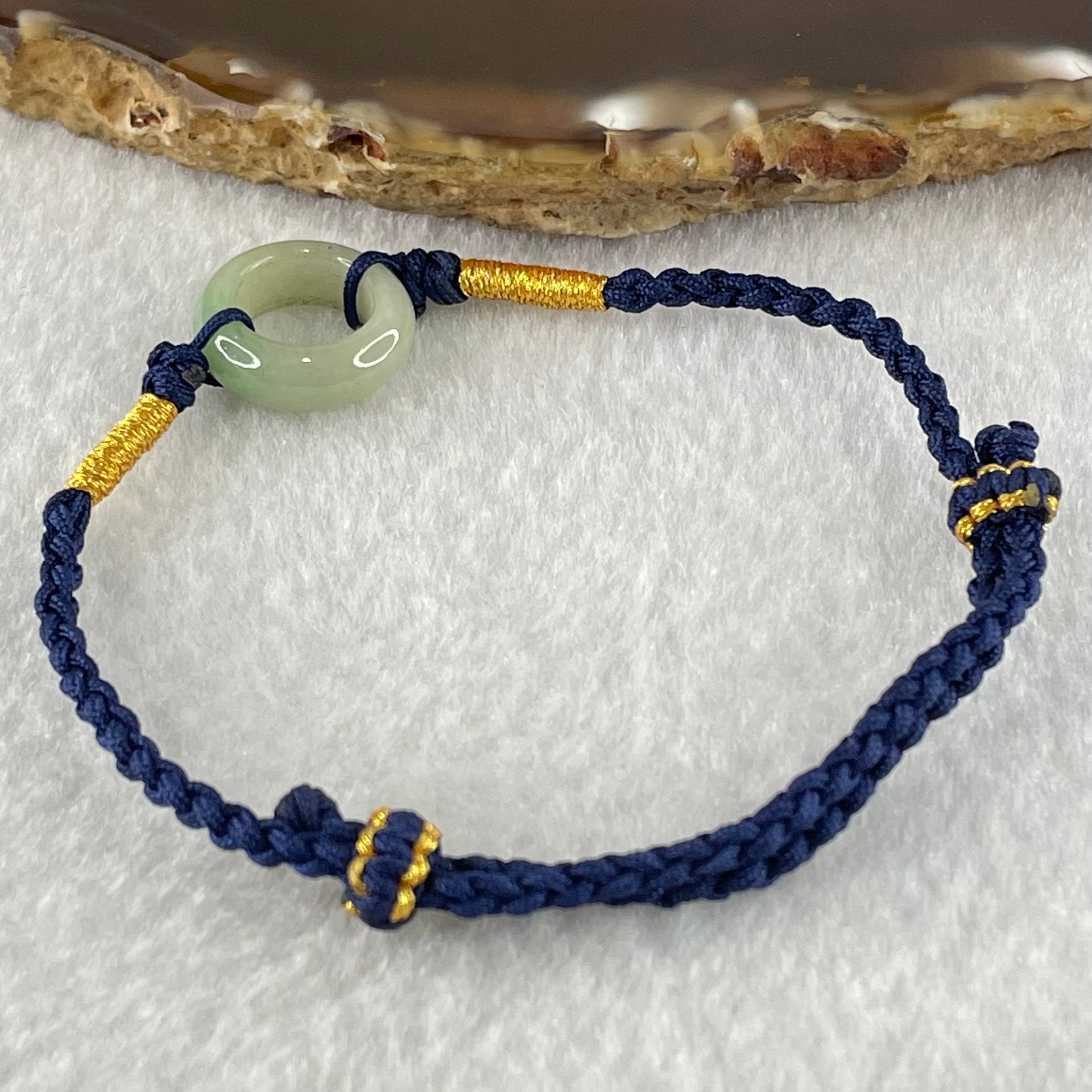 Type A Blueish Green Lavender Jadeite Ping An Kou Donut With String Bracelet 2.38g 15.3 by 5.4mm - Huangs Jadeite and Jewelry Pte Ltd