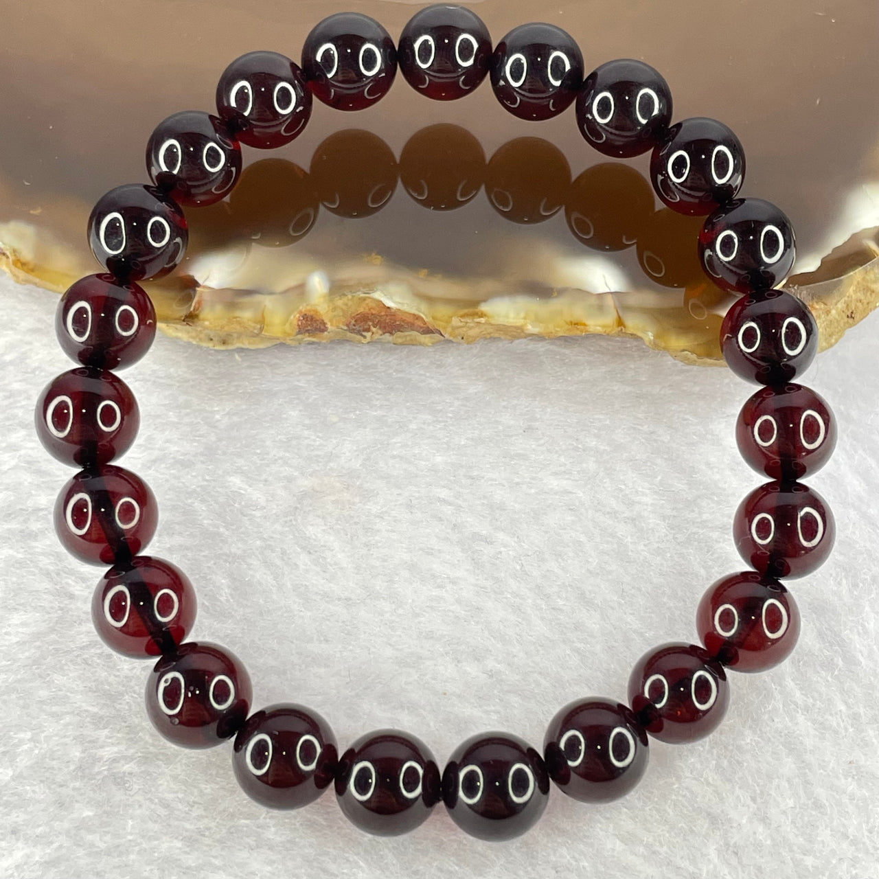 Natural Dark Red Blood Amber Beads Bracelet 天然血珀手链 6.83g 16cm 8.2mm 23 Beads - Huangs Jadeite and Jewelry Pte Ltd