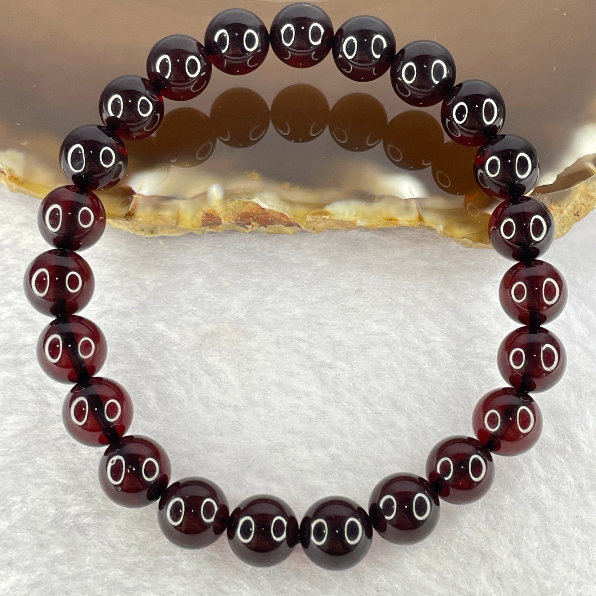 Natural Dark Red Blood Amber Beads Bracelet 天然血珀手链 6.83g 16cm 8.2mm 23 Beads - Huangs Jadeite and Jewelry Pte Ltd