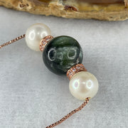 Natural Green Seraphinite Bead with Faux Pearl Necklace 7.11g 42cm 12.4mm 1 Bead - 8.6m 2 Beads - Huangs Jadeite and Jewelry Pte Ltd