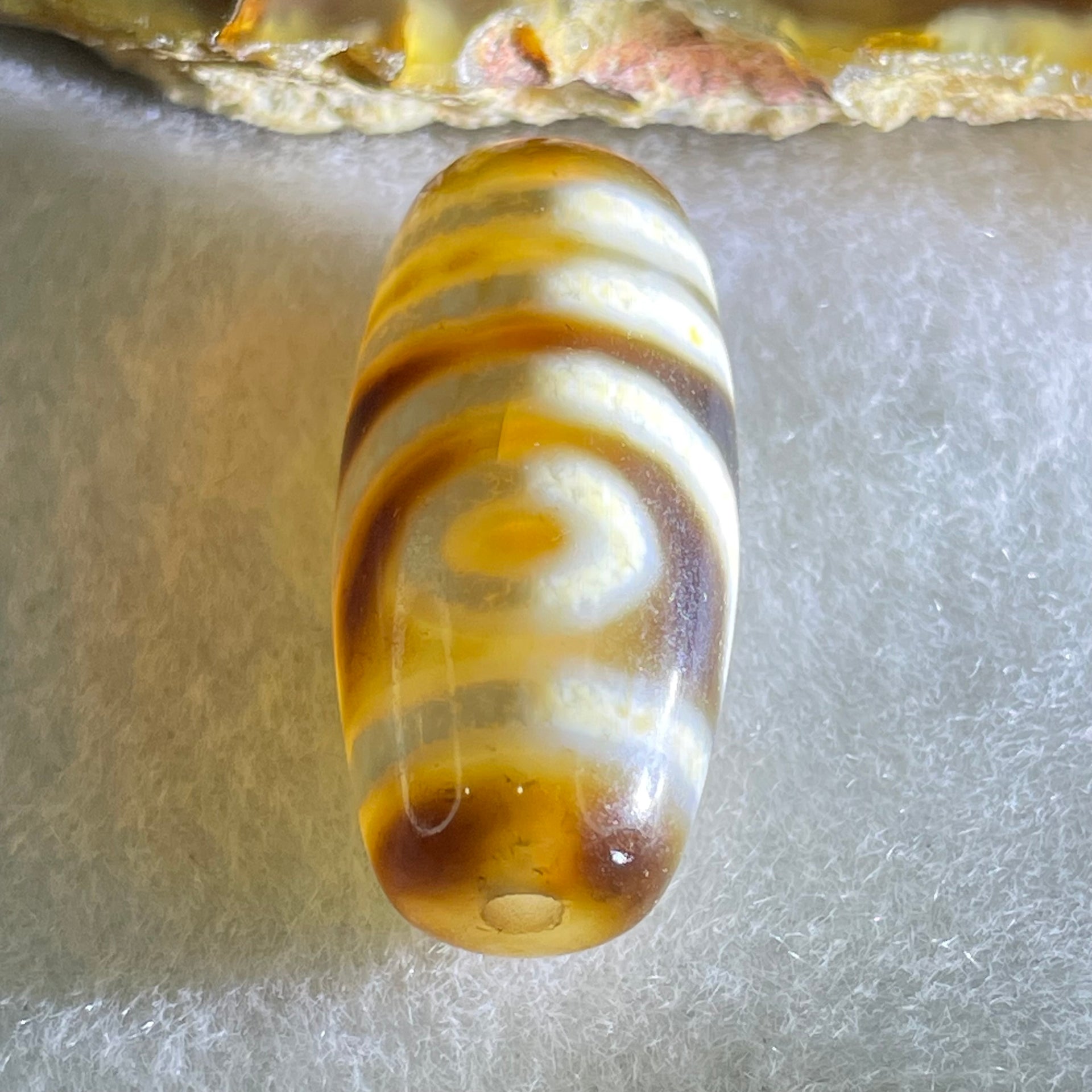 Natural Powerful Tibetan Old Oily Agate 2 Eyes Dzi Bead Heavenly Master (Tian Zhu) 二眼天诛 8.31g 28.9 by 13.7mm - Huangs Jadeite and Jewelry Pte Ltd