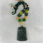 Grand Master Type A Icy Dark Blueish Green Samantabhadra Bodhisattva Guan Yin on Elephant and Flower Pendant 61.87g 57 by 41.6 by 5.6mm - Huangs Jadeite and Jewelry Pte Ltd