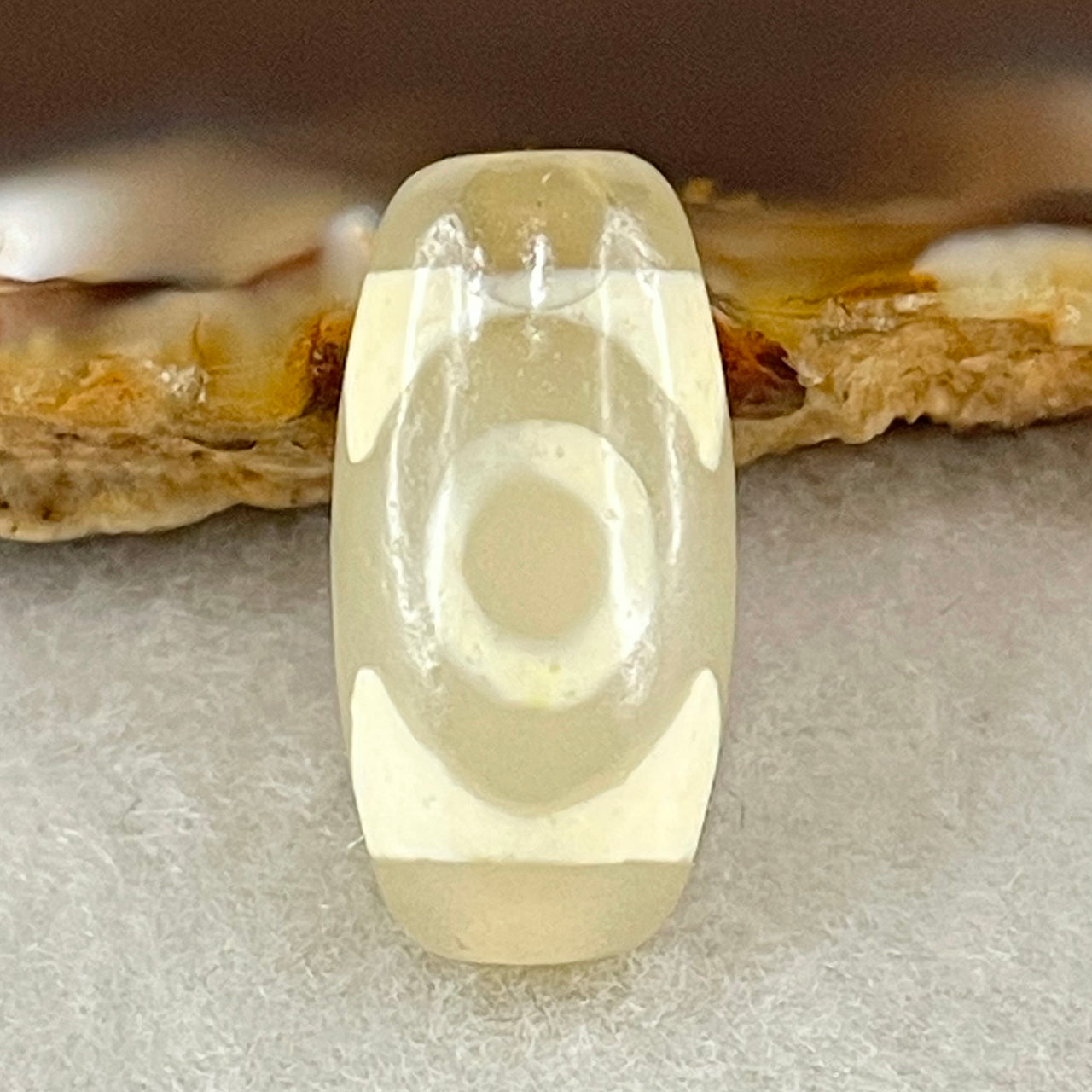 Natural Powerful Tibetan Old Oily Agate 3 Eyes Dzi Bead Heavenly Master (Tian Zhu) 三眼天诛 3.02g 20.2 by 10.2mm - Huangs Jadeite and Jewelry Pte Ltd