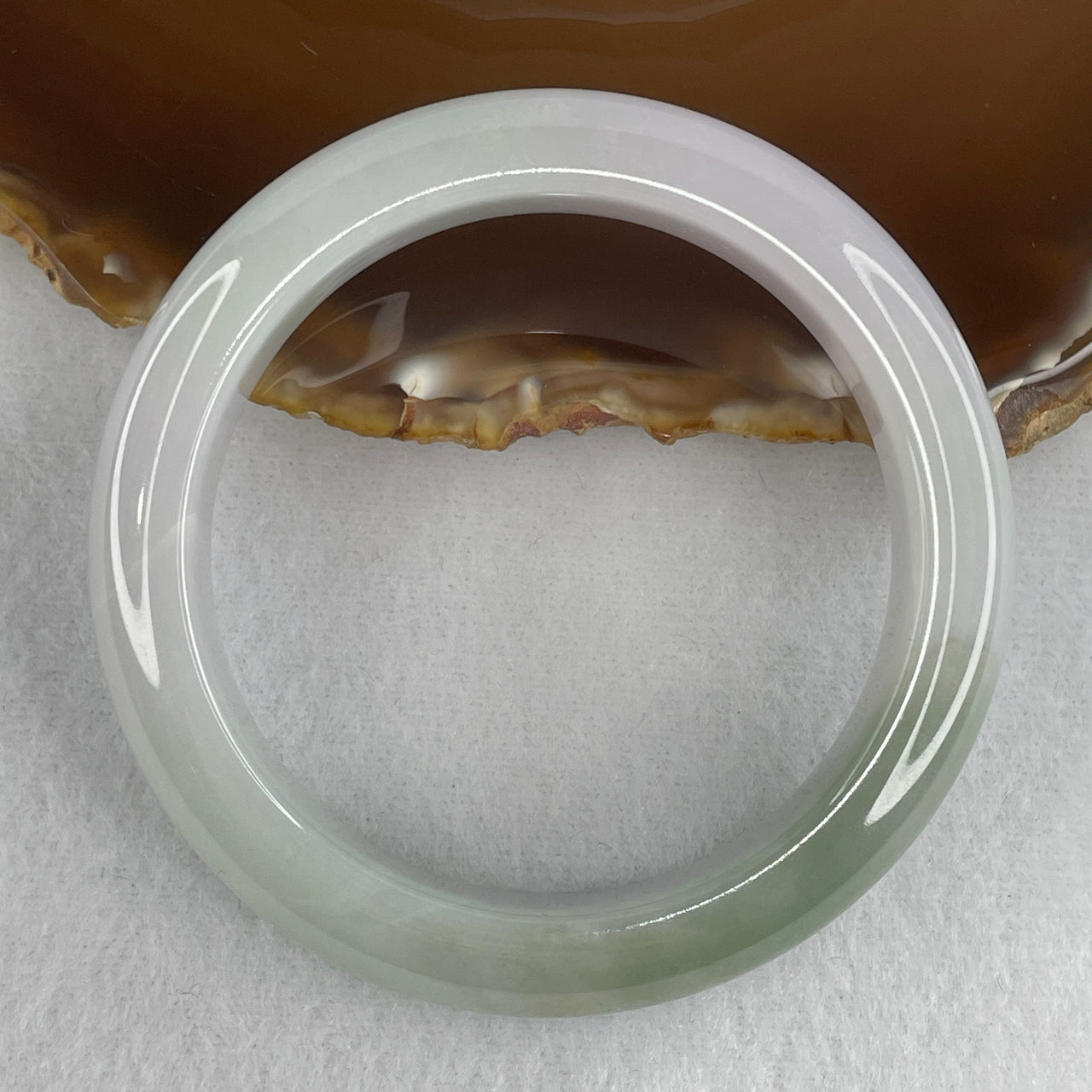 Natural Type A Multicolor Jadeite Bangle | 53.5mm Light Lavender with Deep Blueish Green Patch | Substantive "Chun Dai Cai" Round Wrist Heirloom 61.81g 13.2x9.1mm (Internal Lines)