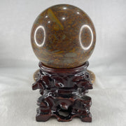 Natural Brecciated Jasper Ball Display with Wooden Stand 1641.2g 95.6 by 165.0mm - Huangs Jadeite and Jewelry Pte Ltd