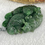 Type A Old Mine Dark Blueish Green Jadeite Double Sided Triple Fish Coin and Ruyi Pendant 41.63g 52.9 by 41.1 by 12.9mm - Huangs Jadeite and Jewelry Pte Ltd