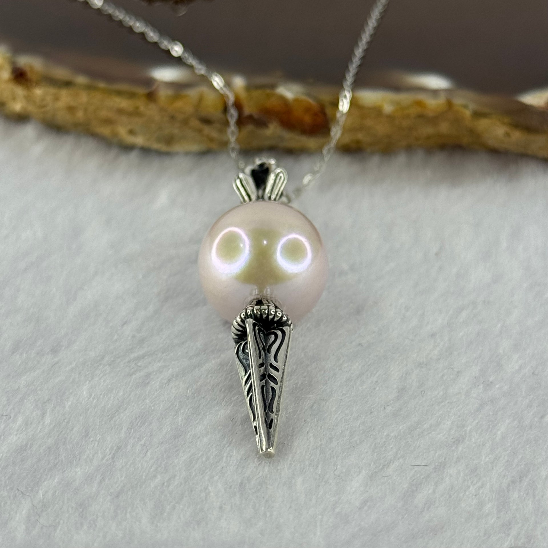 Natural Large White Pearl Demon Subduing Dagger S925 Silver Pendant in S925 Sliver Necklace 8.39g 14.2mm - Huangs Jadeite and Jewelry Pte Ltd