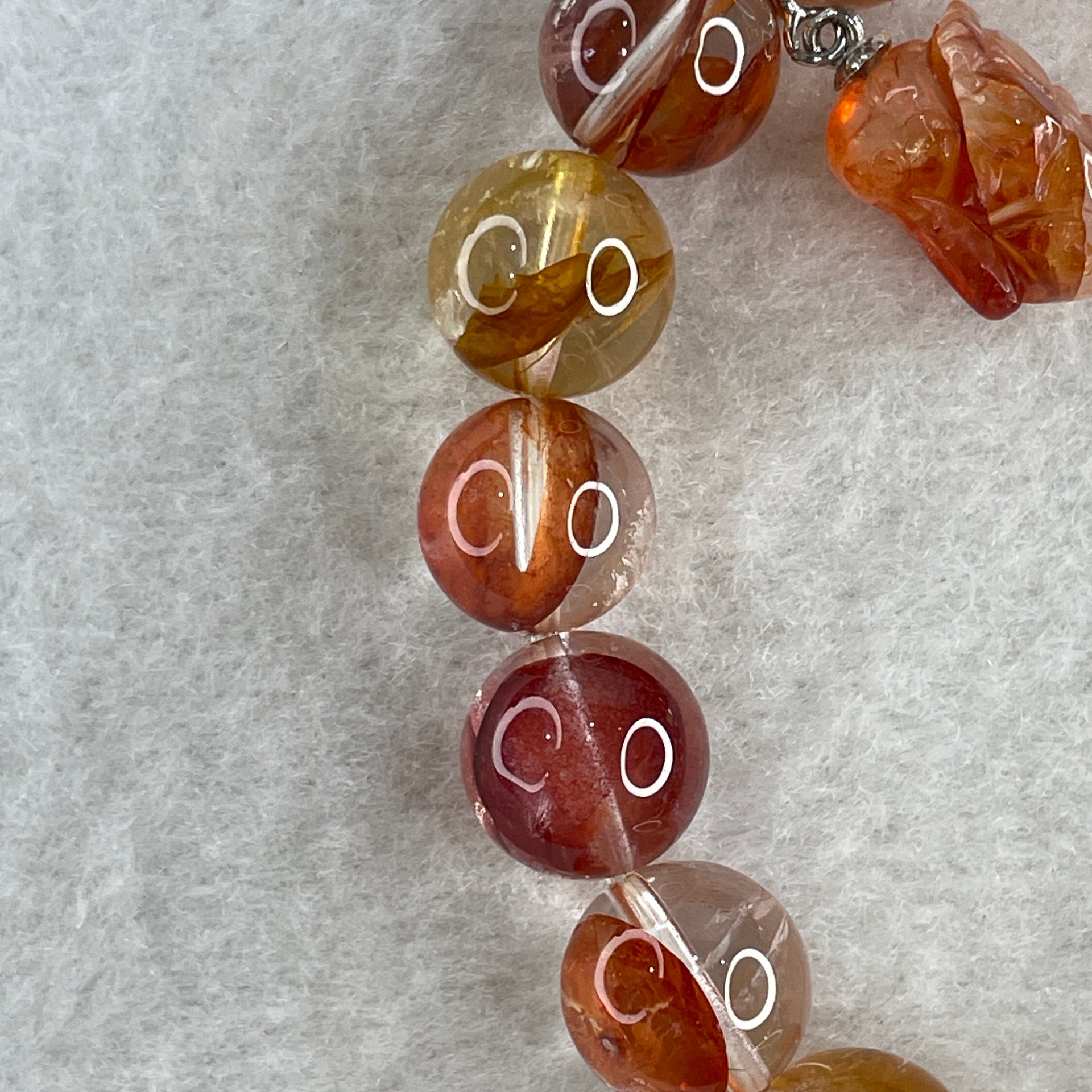 Good Grade Natural Red with Orange Ferruginous Quartz Beads with Heart Shape and Rabbit Charm Bracelet 31.41g 15.5cm 10.2mm 19 Beads - Huangs Jadeite and Jewelry Pte Ltd
