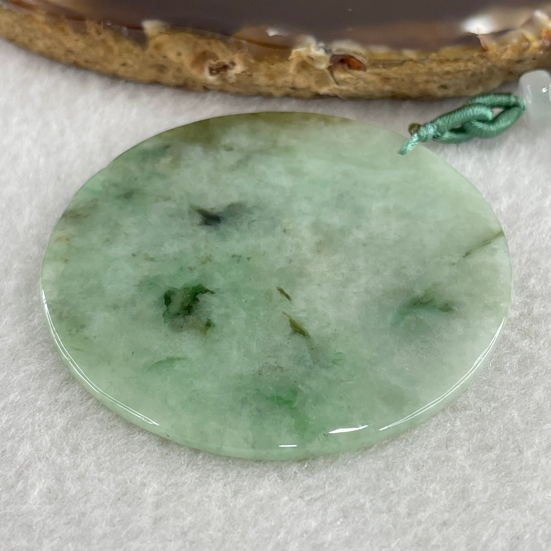 Natural Type A Green with Brownish and Dark Green Piao Hua Jadeite Round Wu Shi Pai Pendant 29.12g 54.2 by 3.1mm - Huangs Jadeite and Jewelry Pte Ltd