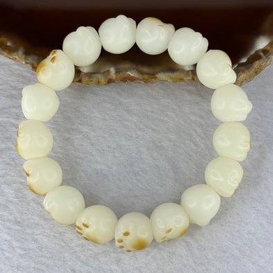 Natural White Color Bodhi Beads in Paw Bracelet 19.88g 16cm 12.2mm 17 Beads - Huangs Jadeite and Jewelry Pte Ltd
