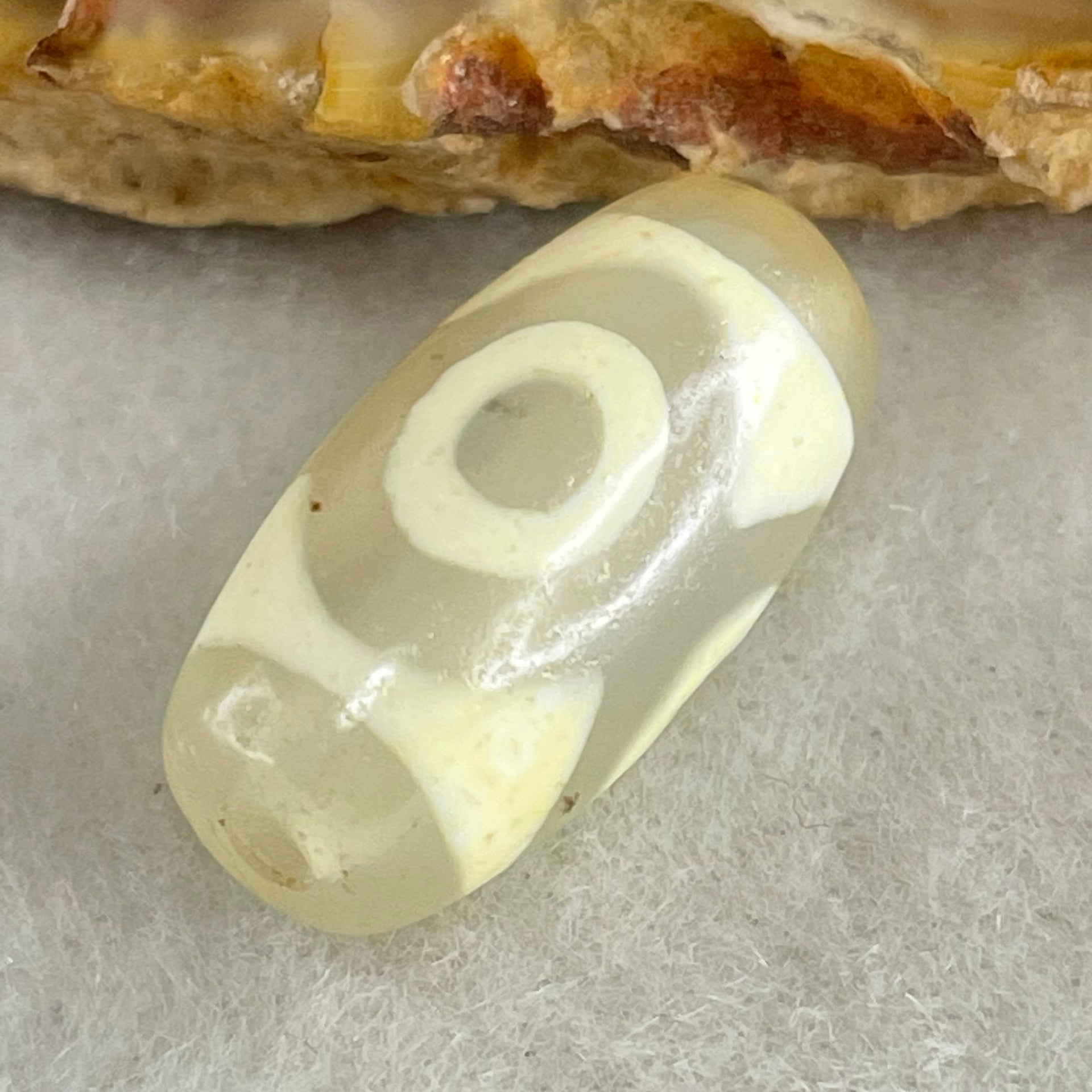 Natural Powerful Tibetan Old Oily Agate 3 Eyes Dzi Bead Heavenly Master (Tian Zhu) 三眼天诛 3.01g 20.2 by 10.2mm - Huangs Jadeite and Jewelry Pte Ltd