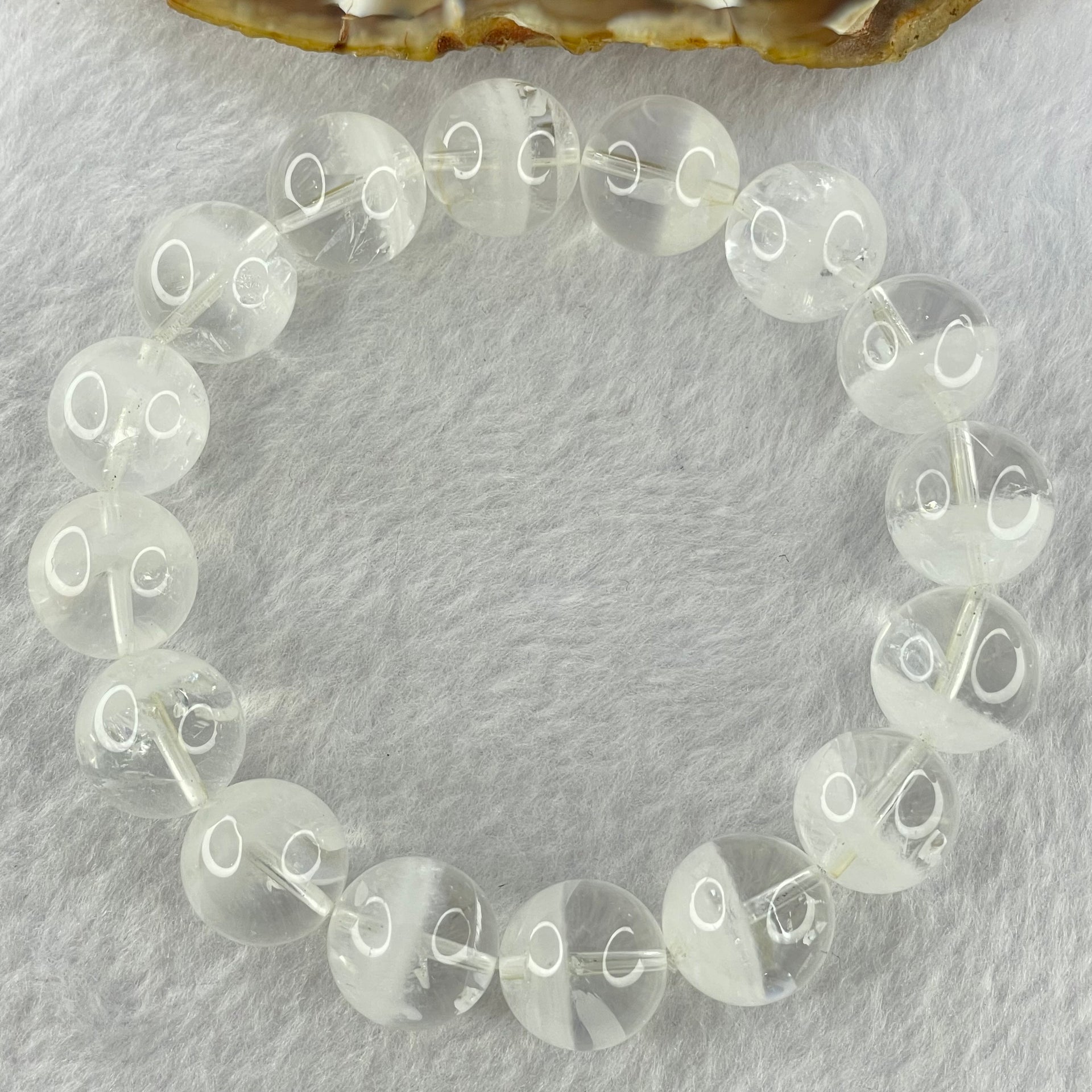 Natural White Phantom Quartz Beads Bracelet 68.81g 20cm 14.8mm 16 Beads - Huangs Jadeite and Jewelry Pte Ltd