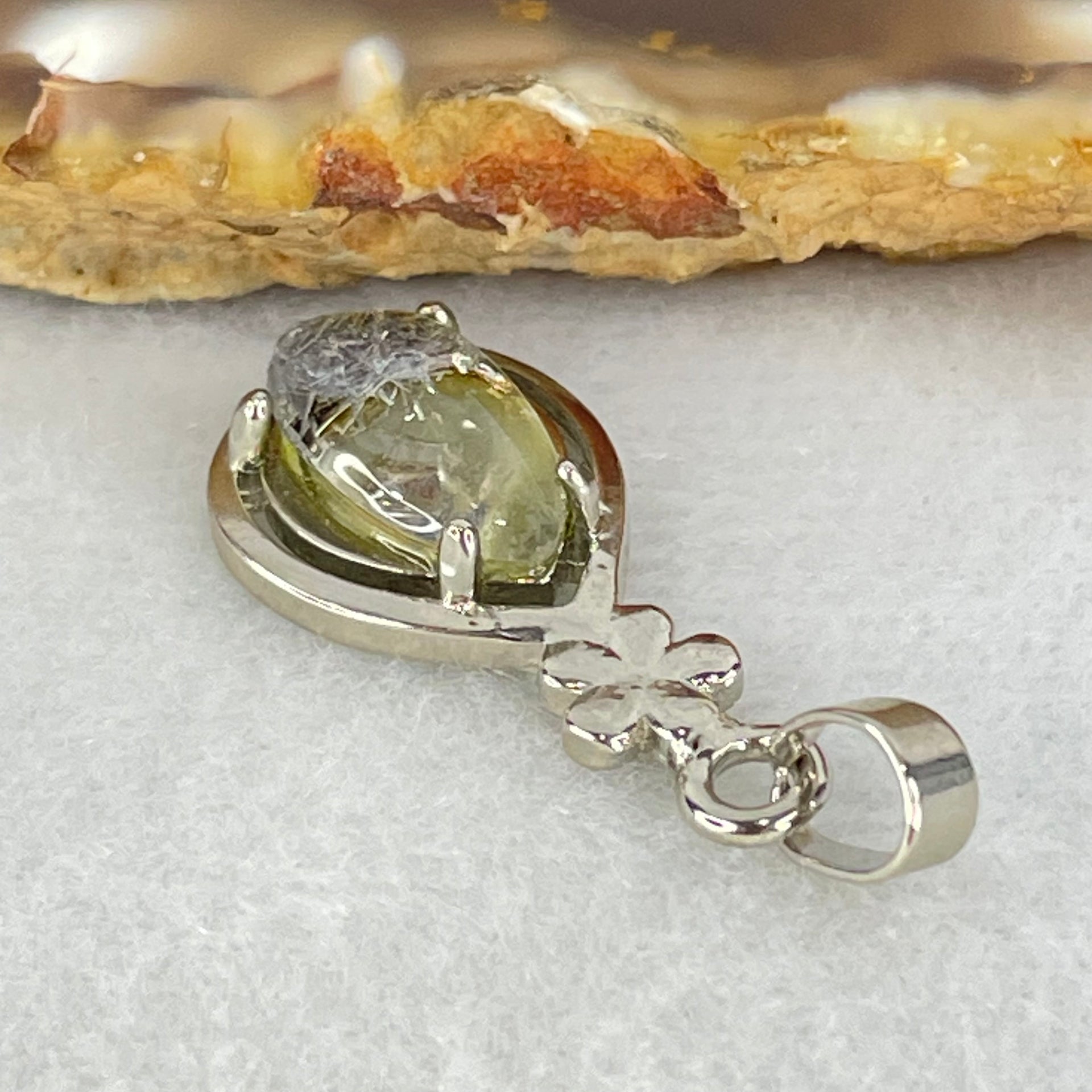 Good Grade Rare Natural Blue Dumortierite Rutilated Quartz in S925 Pendant 2.23g 12.3 by 6.9 by 3.5mm - Huangs Jadeite and Jewelry Pte Ltd