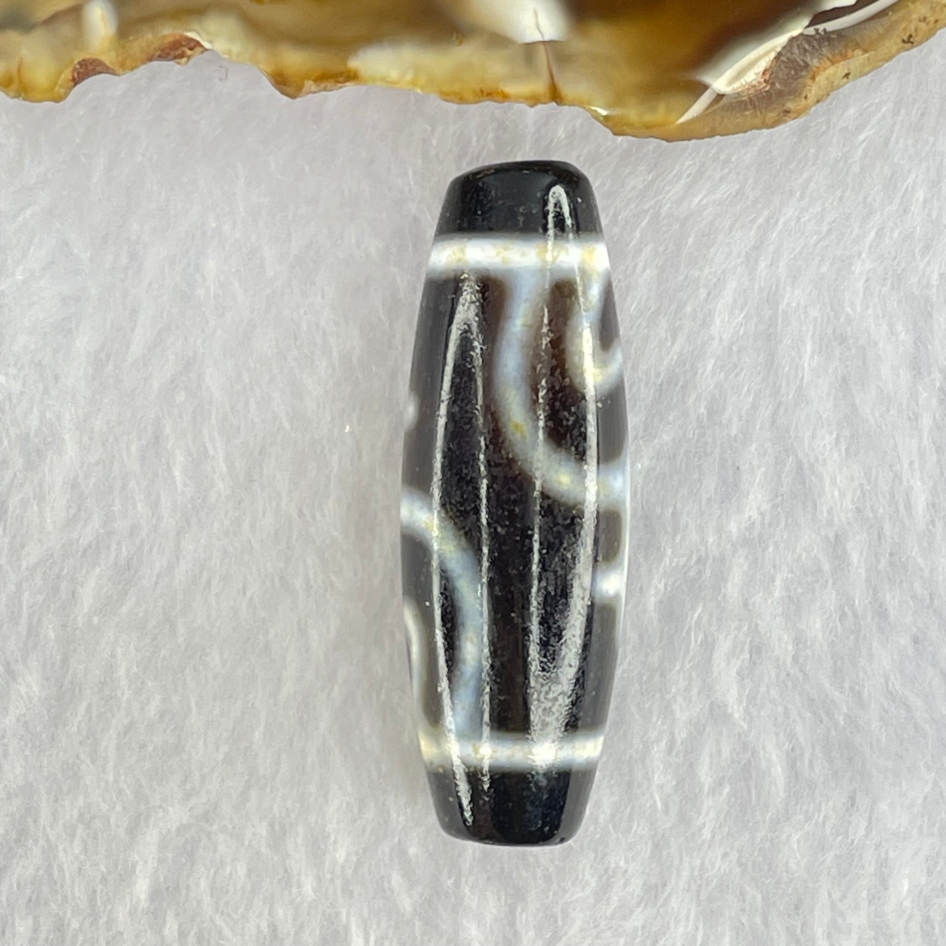 Natural Powerful Tibetan Old Oily Agate Double Nectar Vessel Dzi Bead Heavenly Master (Tian Zhu) 花蜜容器眼天珠 10.37g 39.3 by 13.5mm - Huangs Jadeite and Jewelry Pte Ltd