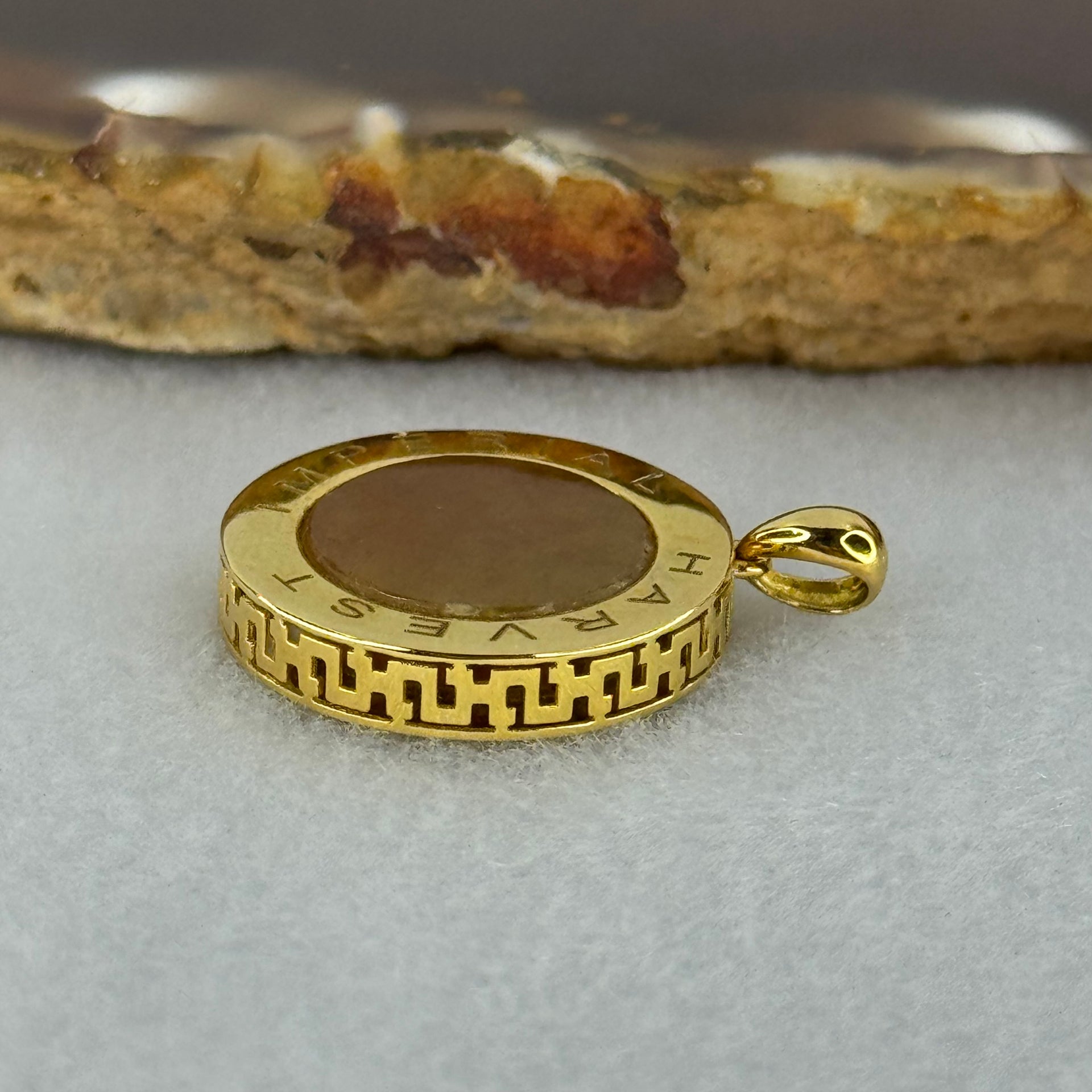(Pre-Love) Imperial Harvest Type A Yellow Jadeite in 750 18K Yellow Gold 3.35g 17.7 by 3.8mm - Huangs Jadeite and Jewelry Pte Ltd