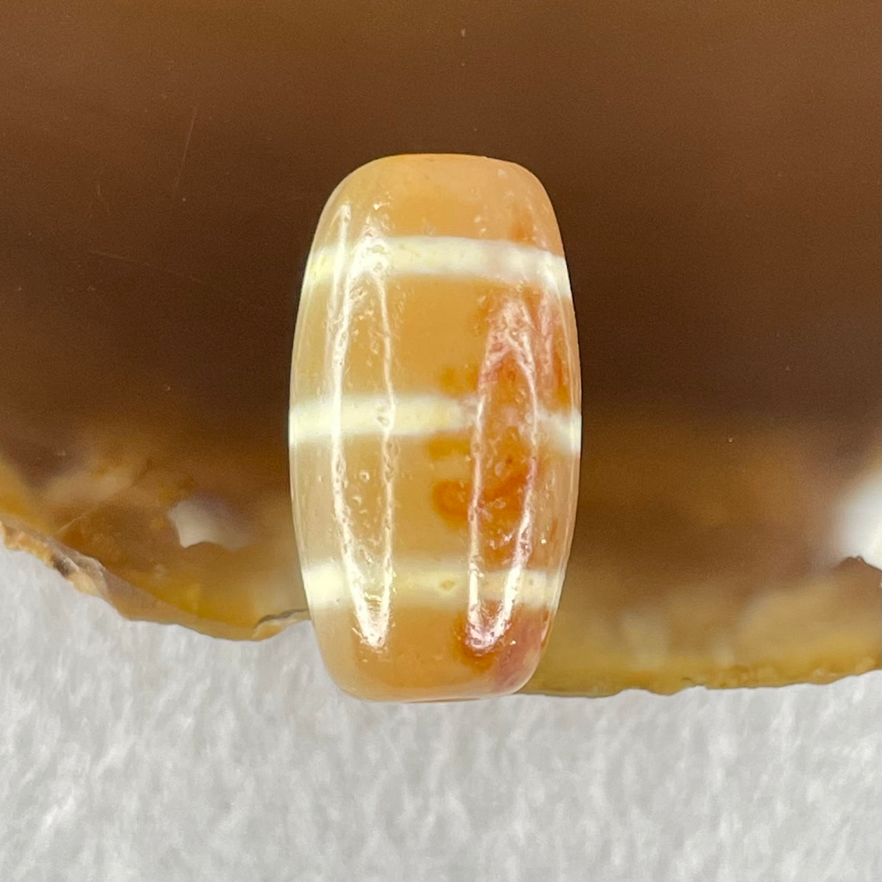 Natural Powerful Tibetan Old Oily Agate 3-Lines Dzi Bead Heavenly Master (Tian Zhu) 三行天诛 3.17g 19.5 by 10.4mm - Huangs Jadeite and Jewelry Pte Ltd