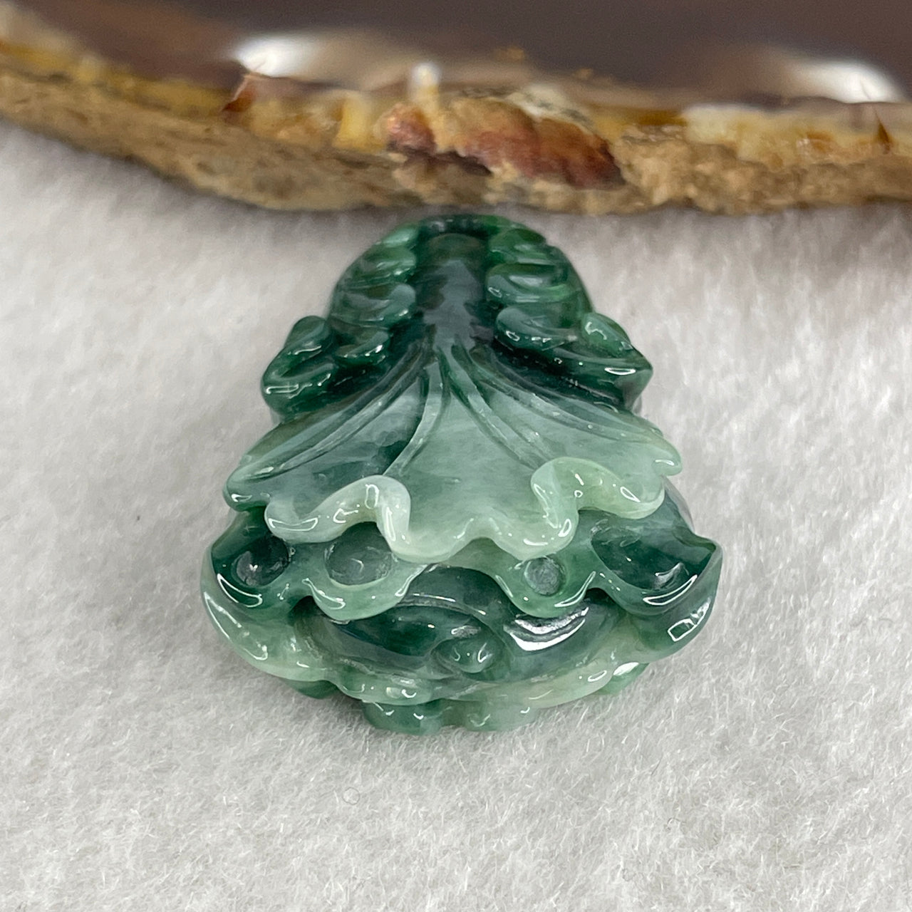 Natural Type A Dark Green with Light Green Piao Hua Jadeite Cabbage Pendant 17.24g 40.2 by 25.4 by 13.5mm - Huangs Jadeite and Jewelry Pte Ltd