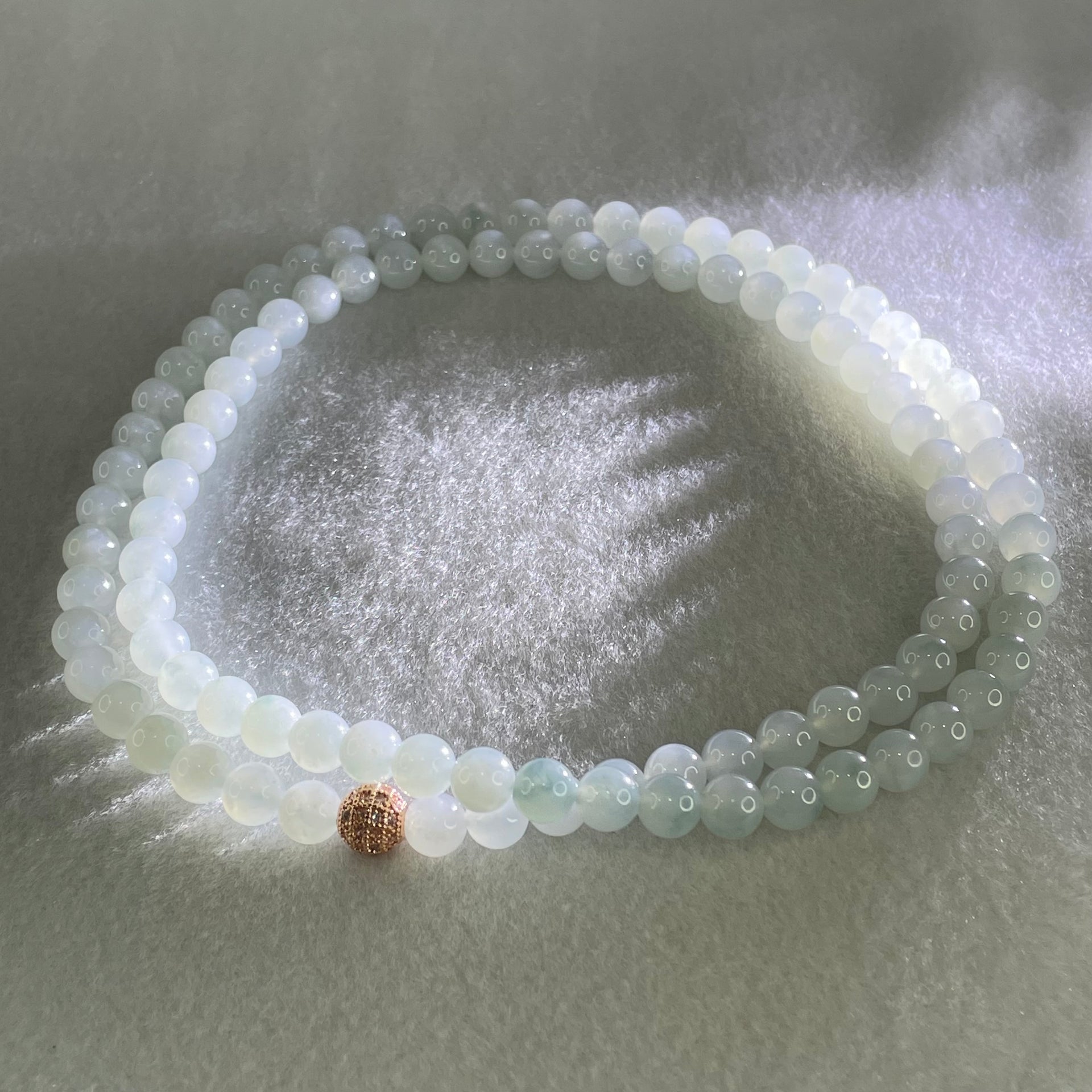 Type A White to Faint Blue Jadeite Beads Necklace 60.72g 66cm 7.1mm 98 Beads - Huangs Jadeite and Jewelry Pte Ltd