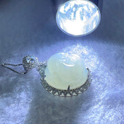 Type A Faint Lavender to White Milo Buddha with Crystals in S925 Sliver Pendant and Necklace 7.47g 16.8 by 16.8 by 9.0mm - Huangs Jadeite and Jewelry Pte Ltd