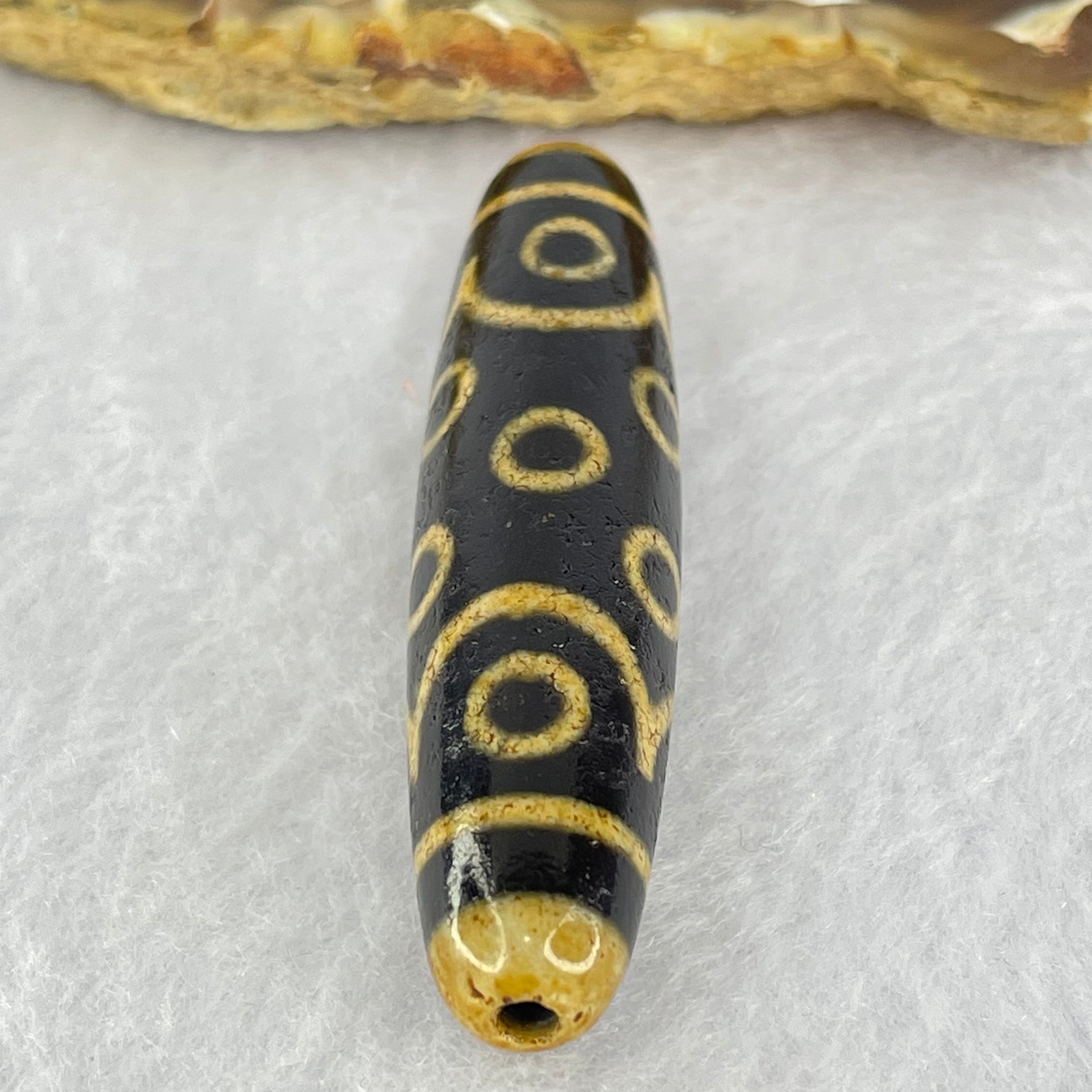 Natural Powerful Tibetan Old Oily Dark and Light Brown Agate 15 Eyes Dzi Bead Heavenly Master (Tian Zhu) 十五眼天诛 14.35g 58.1 by 13.1mm - Huangs Jadeite and Jewelry Pte Ltd