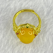 Natural Yellow Butterscotch Amber in S925 Sliver Gold Color Ring (Adjustable Size) 2.43g 2.43g 14.0 by 10.2 by 6.0mm - Huangs Jadeite and Jewelry Pte Ltd