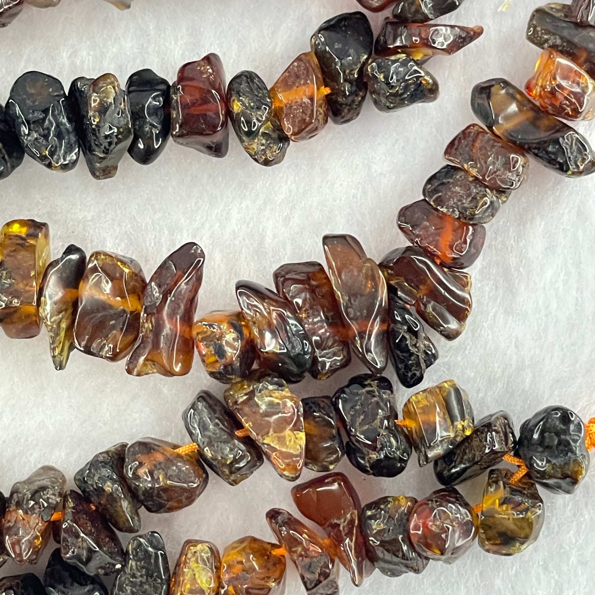 Natural Cognac Amber Beads Irregular Bracelet 34.60g 70cm 14.1 by 8.5 by 5.9mm to 7.8 by 7.1 by 4.9mm 139 Beads - Huangs Jadeite and Jewelry Pte Ltd