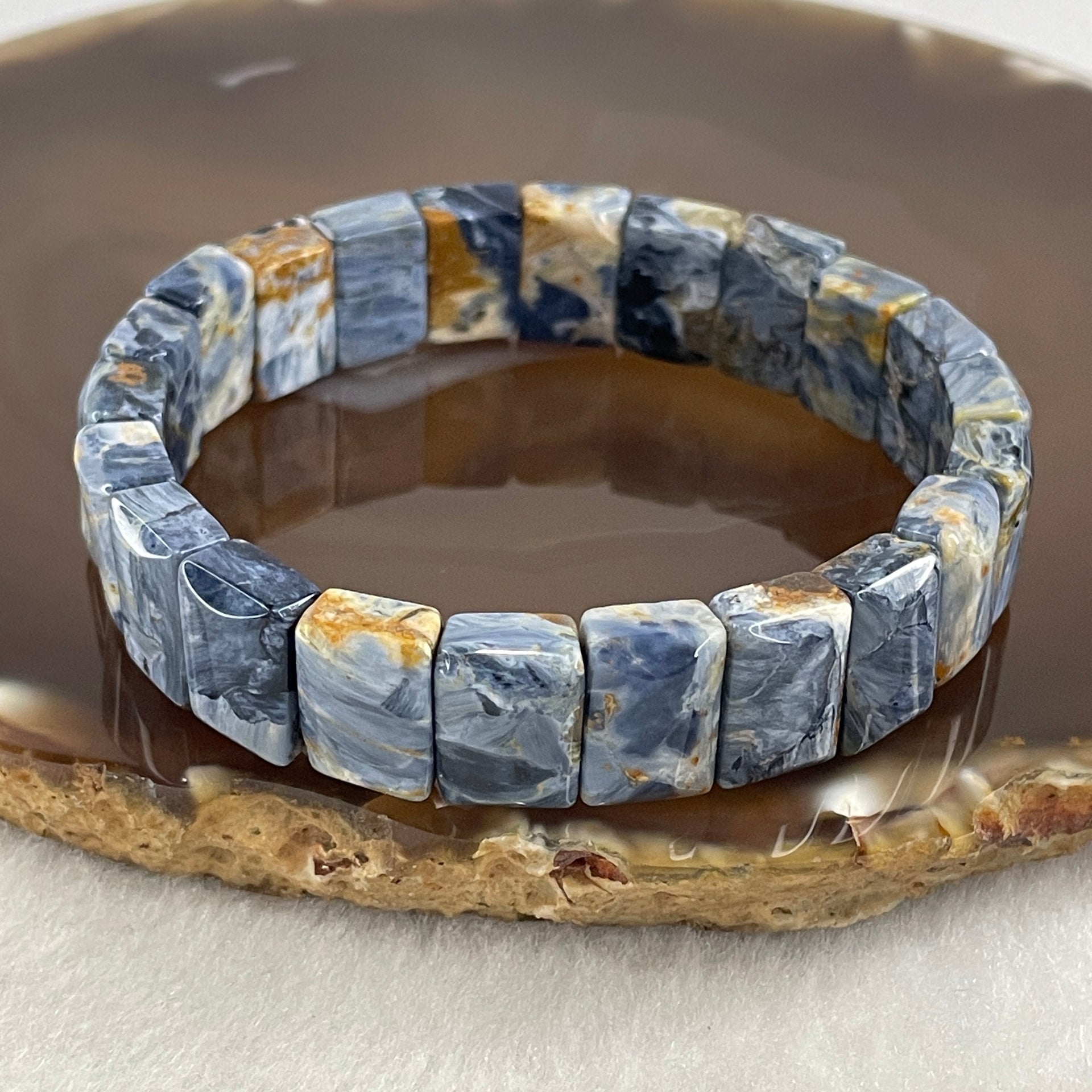 Good Grade Natural Pietersite Shou Pai Bracelet 29.12g 17cm 13.2mm 22 Pcs - Huangs Jadeite and Jewelry Pte Ltd