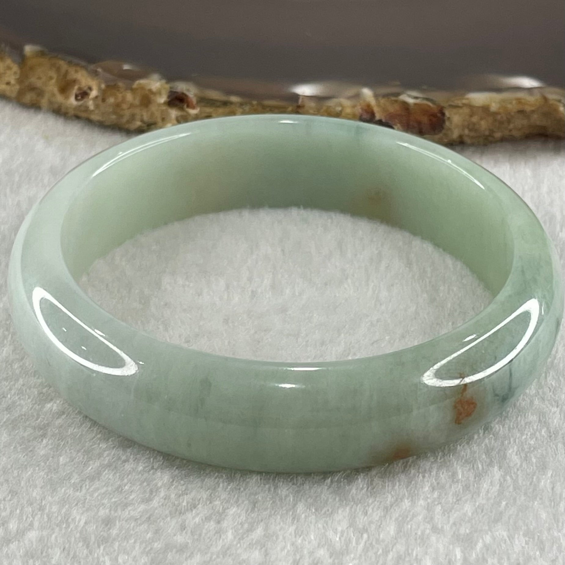 Type A Light Blueish Green with Brown Yellow and Dark Blueish Green Patches Jadeite Bangle 51.67g Internal Diameter 55.6mm 14.0 by 7.2mm (Close to Perfect) - Huangs Jadeite and Jewelry Pte Ltd