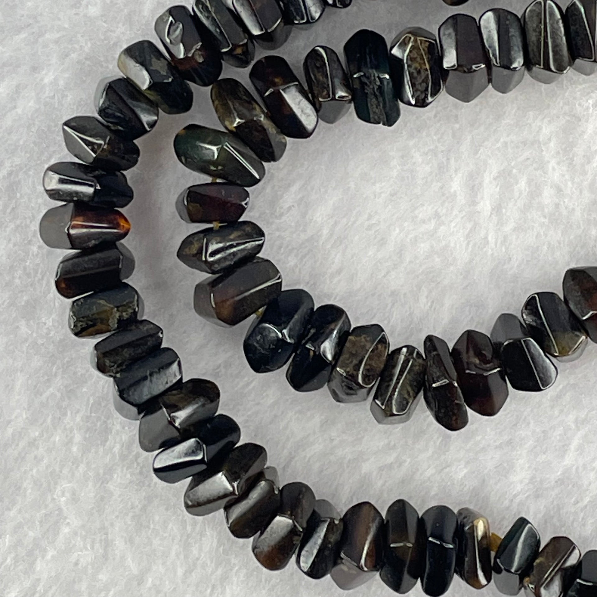 Natural Golden Flower Amber Beads Necklace 天然金花珀项链 29.28g 60cm 8.6 by 7.8 by 4.3mm 138pcs - Huangs Jadeite and Jewelry Pte Ltd