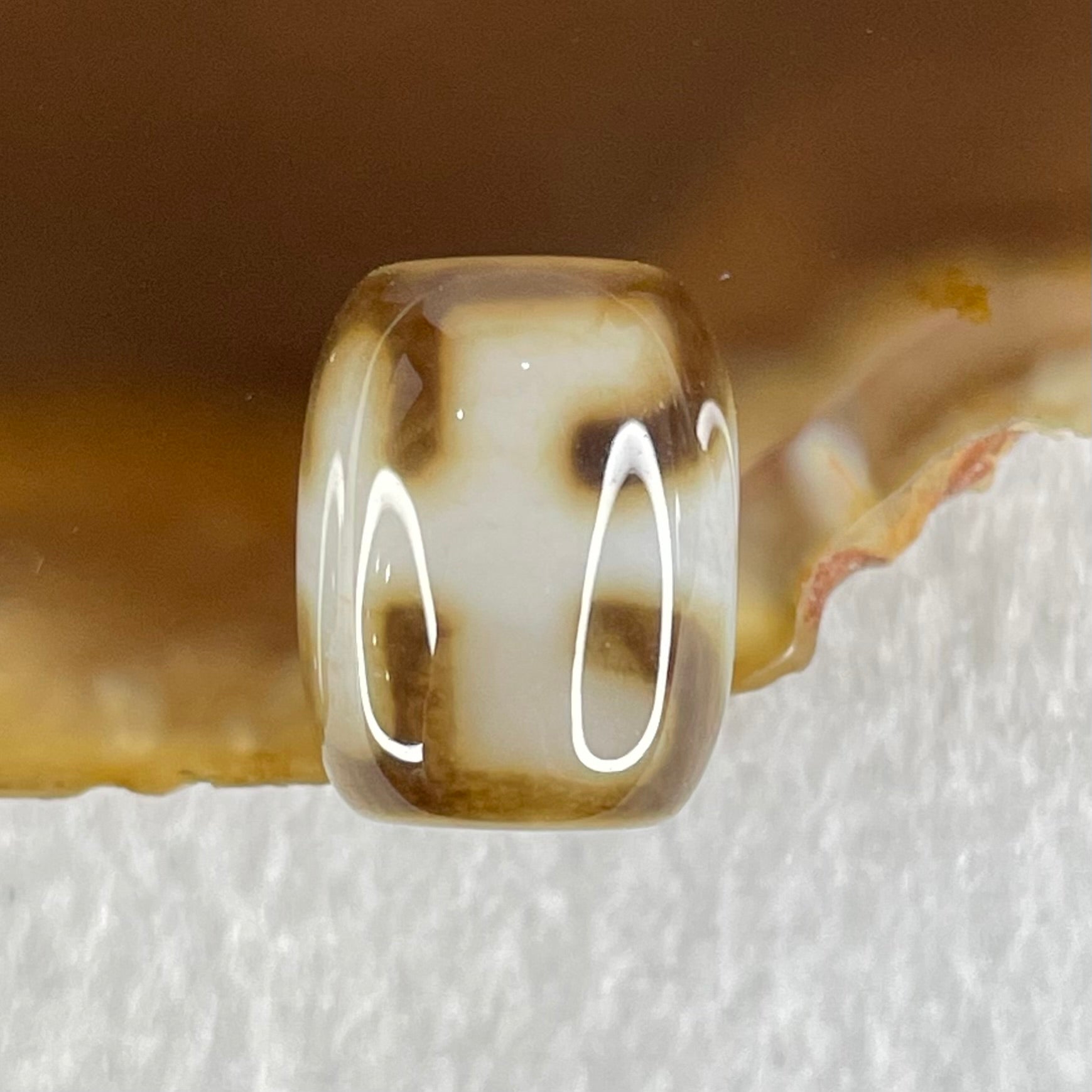 Natural Powerful Tibetan Old Oily Dark Brown with White Agate Patina Guiren Tairen Human Dzi Bead Totem Amulet Heavenly Master (Tian Zhu) 贵人天诛 2.70g 13.6 by 10.7mm - Huangs Jadeite and Jewelry Pte Ltd