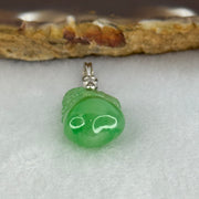 18K 750 White Gold Type A Semi Icy Jelly Full Spicy Green Jadeite Monkey on Peach Pendant 19.0 by 12.1 by 8.6mm with Natural Diamond 3.78g - Huangs Jadeite and Jewelry Pte Ltd