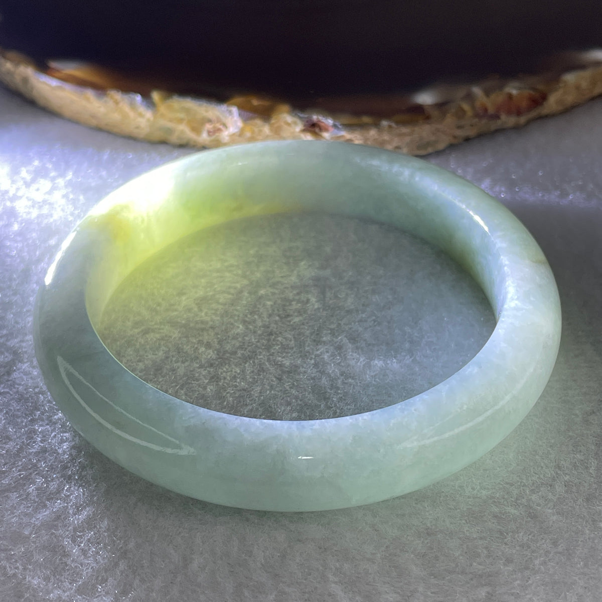 Certified Natural Type A Sky Blue & Yellowish Spot Jadeite Bangle | (47.46g | 53.7mm Inner Diameter | 11.1mm x 8.3mm | Close to Perfect | Throat, Solar Plexus, Crown & Heart Chakra Synergy, Wisdom & Wealth Magnet Anchor) - Huangs Jadeite and Jewelry Pte Ltd