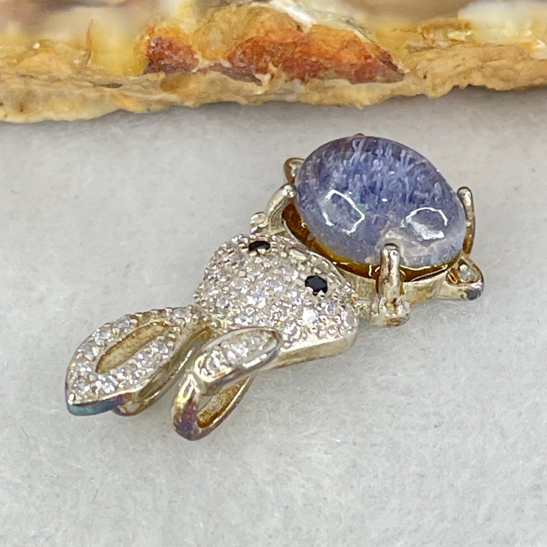 Rare Natural Blue Dumortierite Rutilated Quartz in S925 Sliver Rabbit Pendant 2.48g 9.0g 7.4 by 5.0mm - Huangs Jadeite and Jewelry Pte Ltd