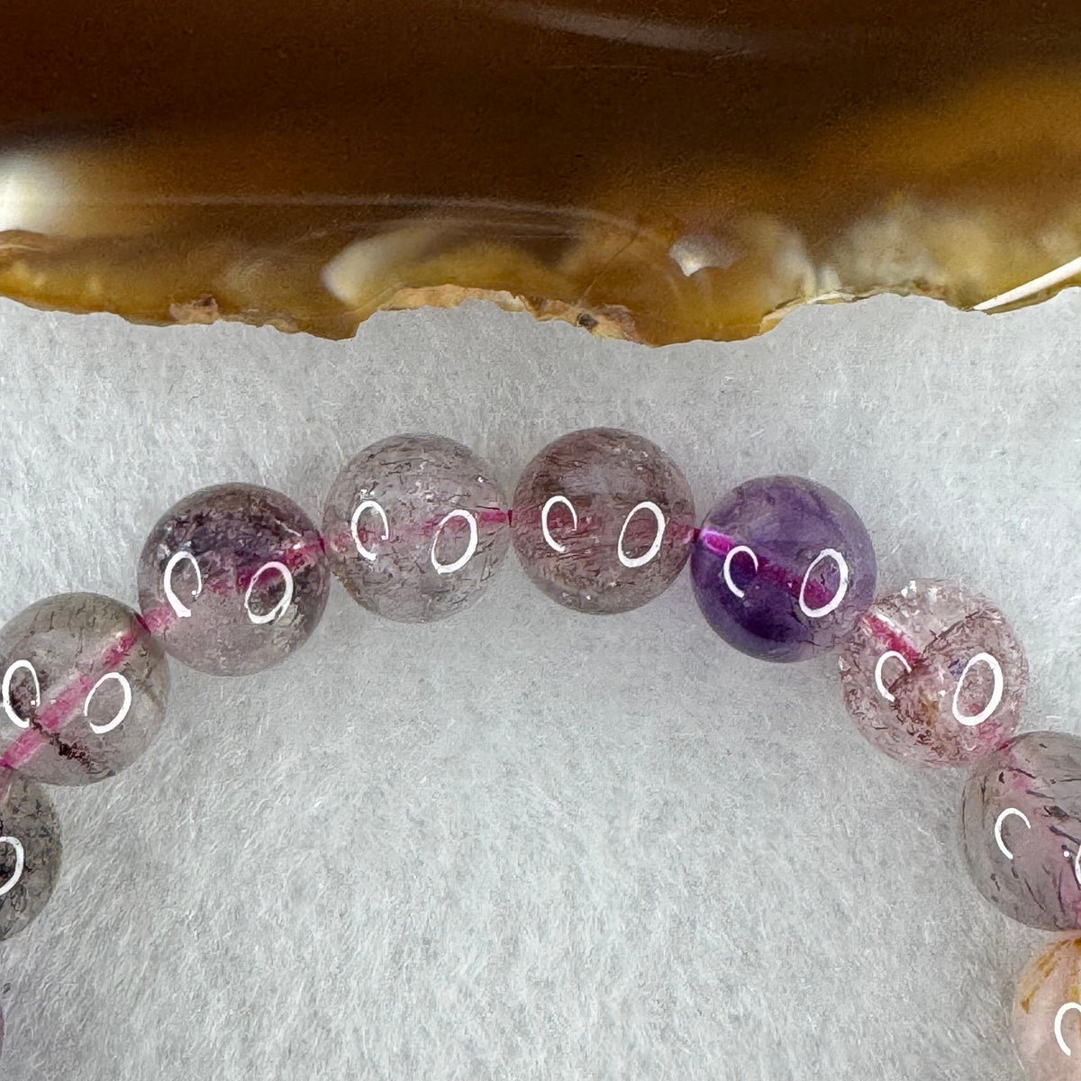 Certified Above Average Grade Natural Super 7 Crystal Beads Bracelet | 9.3mm Sacred 7-Mineral Synergy Power (22.82g | 16.5cm Wrist Sizing | 22 Beads)