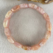 Above Average Natural Pink Flower Agate Shou Pai Bracelet 38.91g 17cm 18.0 by 13.1mm 15 Pieces (Slight External Rough) - Huangs Jadeite and Jewelry Pte Ltd